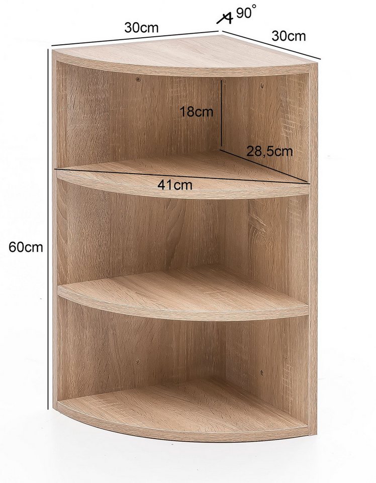 Wohnling Eckregal WL5.842 Sonoma WL5.842 30x60x30cm Wandregal Holz-Regal Hängeregal Hoc, Sonoma 30x60x30 cm, Wandregal, Hängeregal Modern, Wandboard Freischwebend Dekoregal Bücherregal Wand