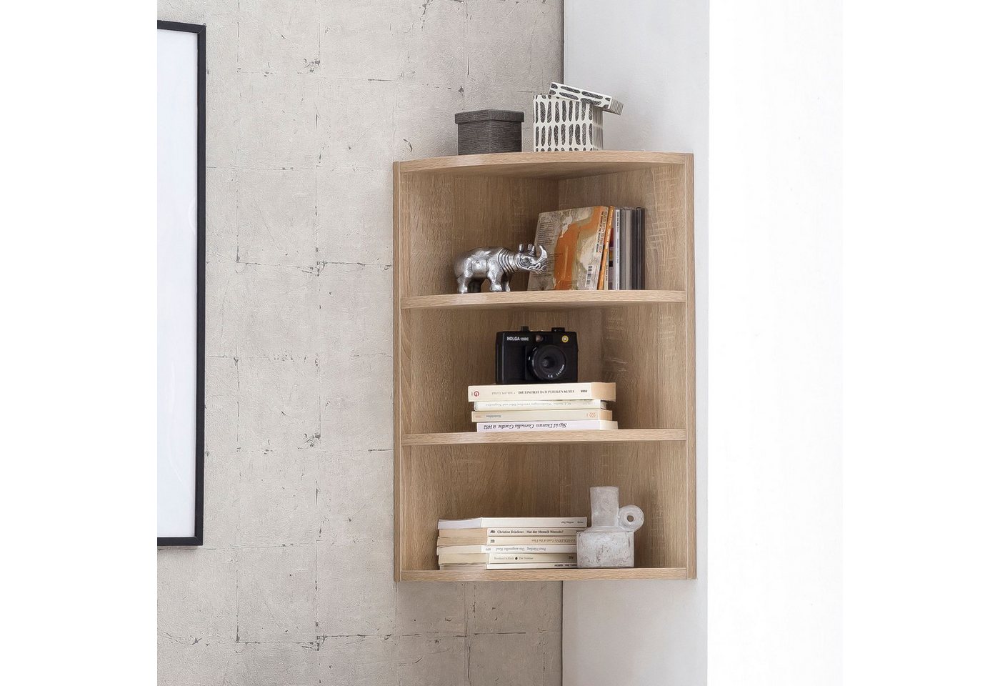 Wohnling Eckregal WL5.842 Sonoma WL5.842 30x60x30cm Wandregal Holz-Regal Hängeregal Hoc, Sonoma 30x60x30 cm, Wandregal, Hängeregal Modern, Wandboard Freischwebend Dekoregal Bücherregal Wand Bild 2