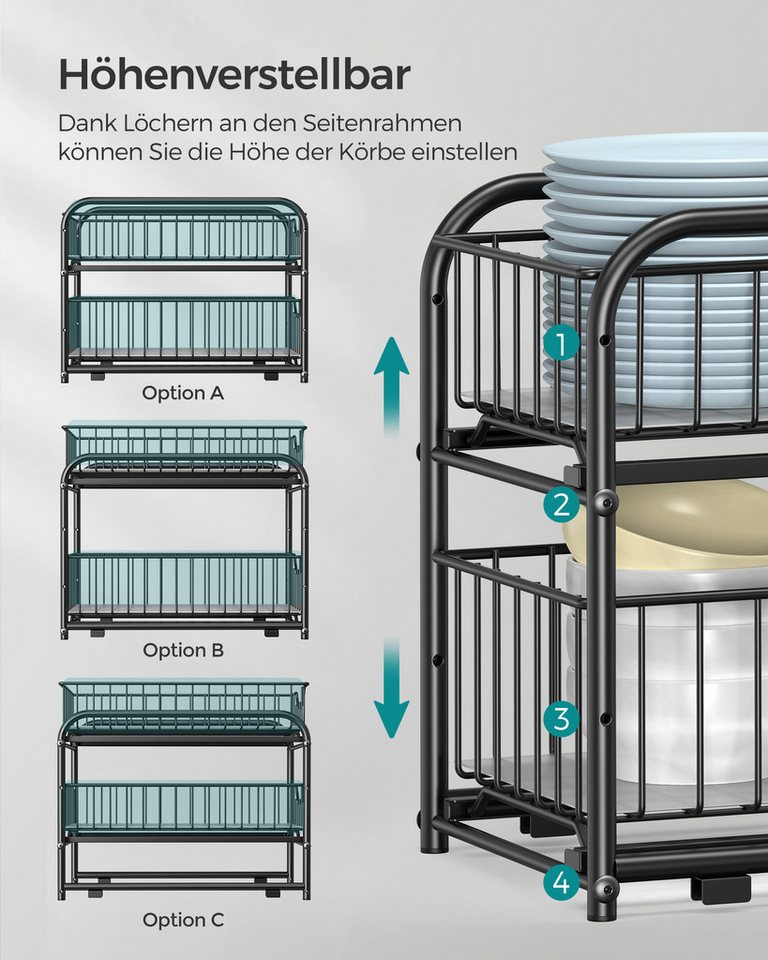 SONGMICS Gewürzregal Küchen-Organizer, 1-tlg., Küchenregal, Ordnungssystem, 2 Ebenen, stapelbar, erweiterbar Bild 3