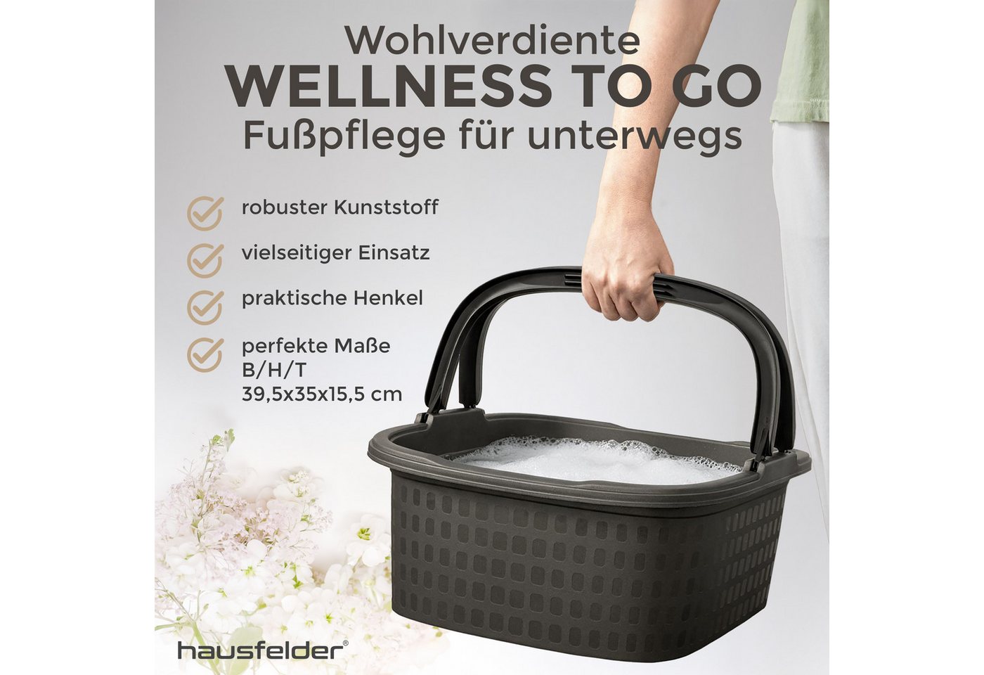 Hausfelder Fußbad Fußwanne mit Henkeln, 16l. rechteckig, Anthrazit, 1-tlg., mit praktischen Henkeln, robust, leicht Bild 4