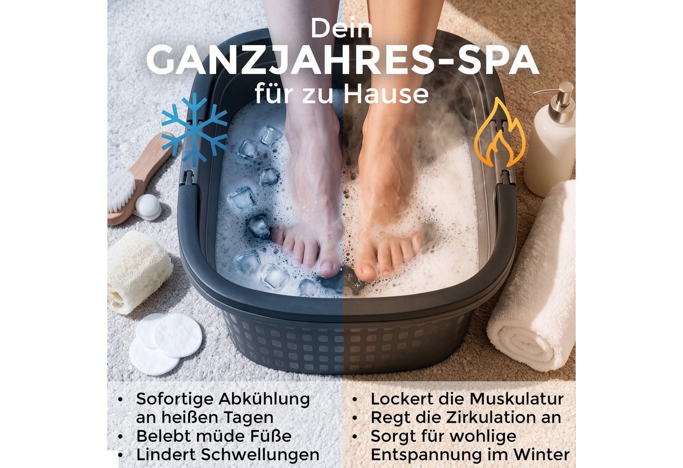 Hausfelder Fußbad Fußwanne mit Henkeln, 16l. rechteckig, Anthrazit, 1-tlg., mit praktischen Henkeln, robust, leicht Bild 5