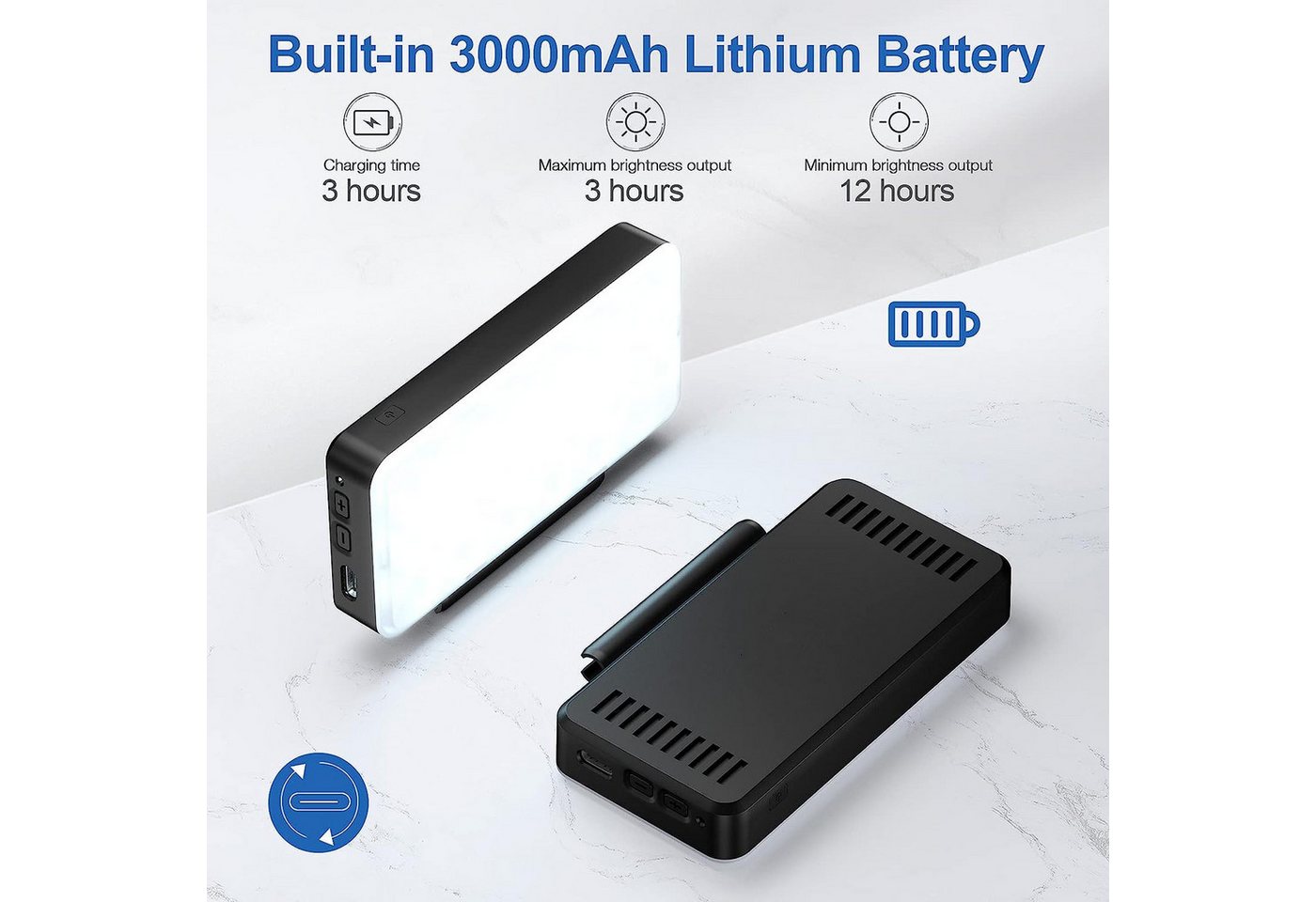 POPOLIC Videoleuchte Mini-Kameraleuchte, zweifarbige LED-Videoleuchte wiederaufladbar, Foto- und Videobeleuchtung, tragbare Videoleuchte für Videokonferenzen Bild 2