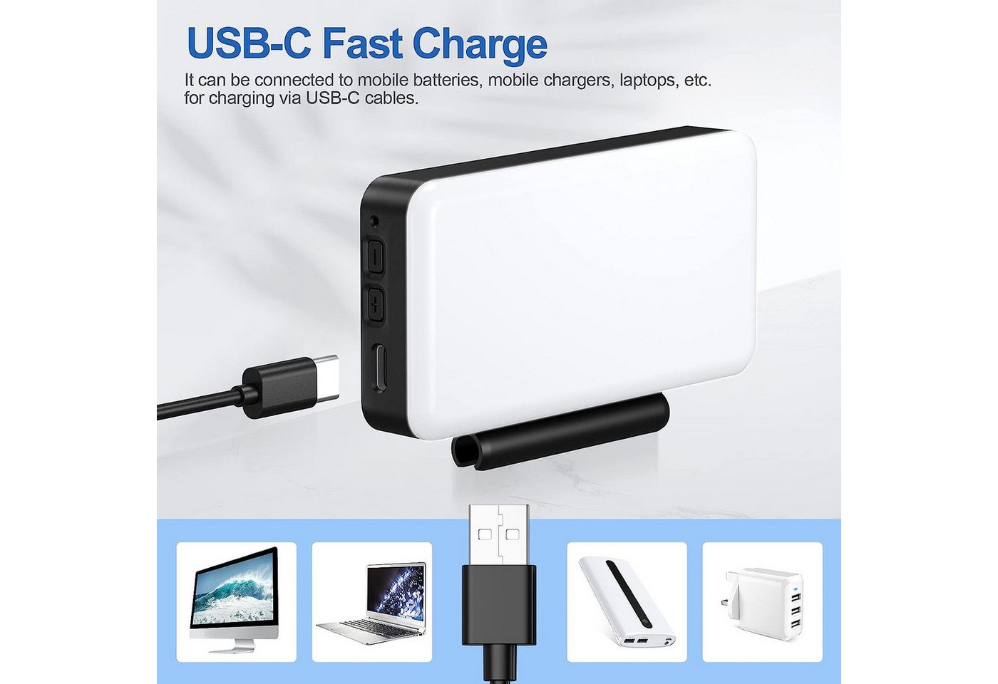 POPOLIC Videoleuchte Mini-Kameraleuchte, zweifarbige LED-Videoleuchte wiederaufladbar, Foto- und Videobeleuchtung, tragbare Videoleuchte für Videokonferenzen Bild 4