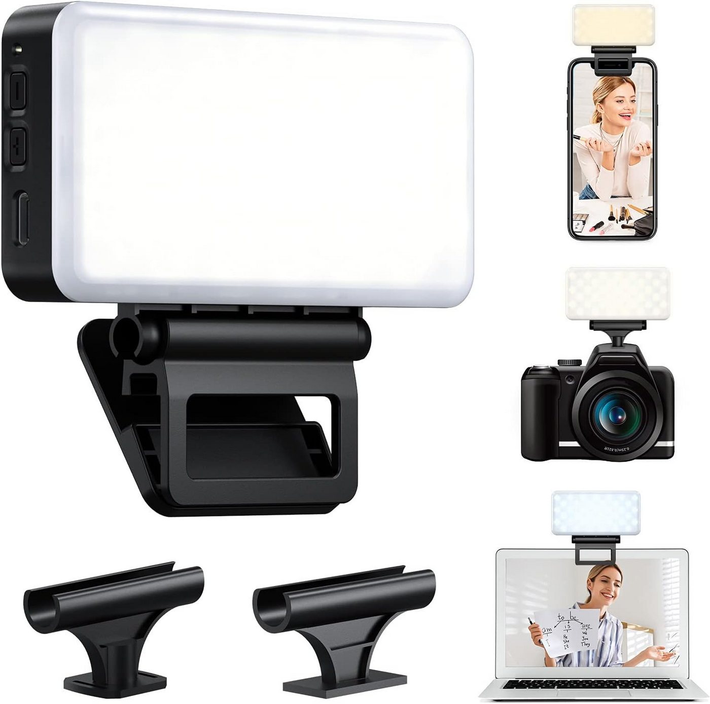 POPOLIC Videoleuchte Mini-Kameraleuchte, zweifarbige LED-Videoleuchte wiederaufladbar, Foto- und Videobeleuchtung, tragbare Videoleuchte für Videokonferenzen Bild 5