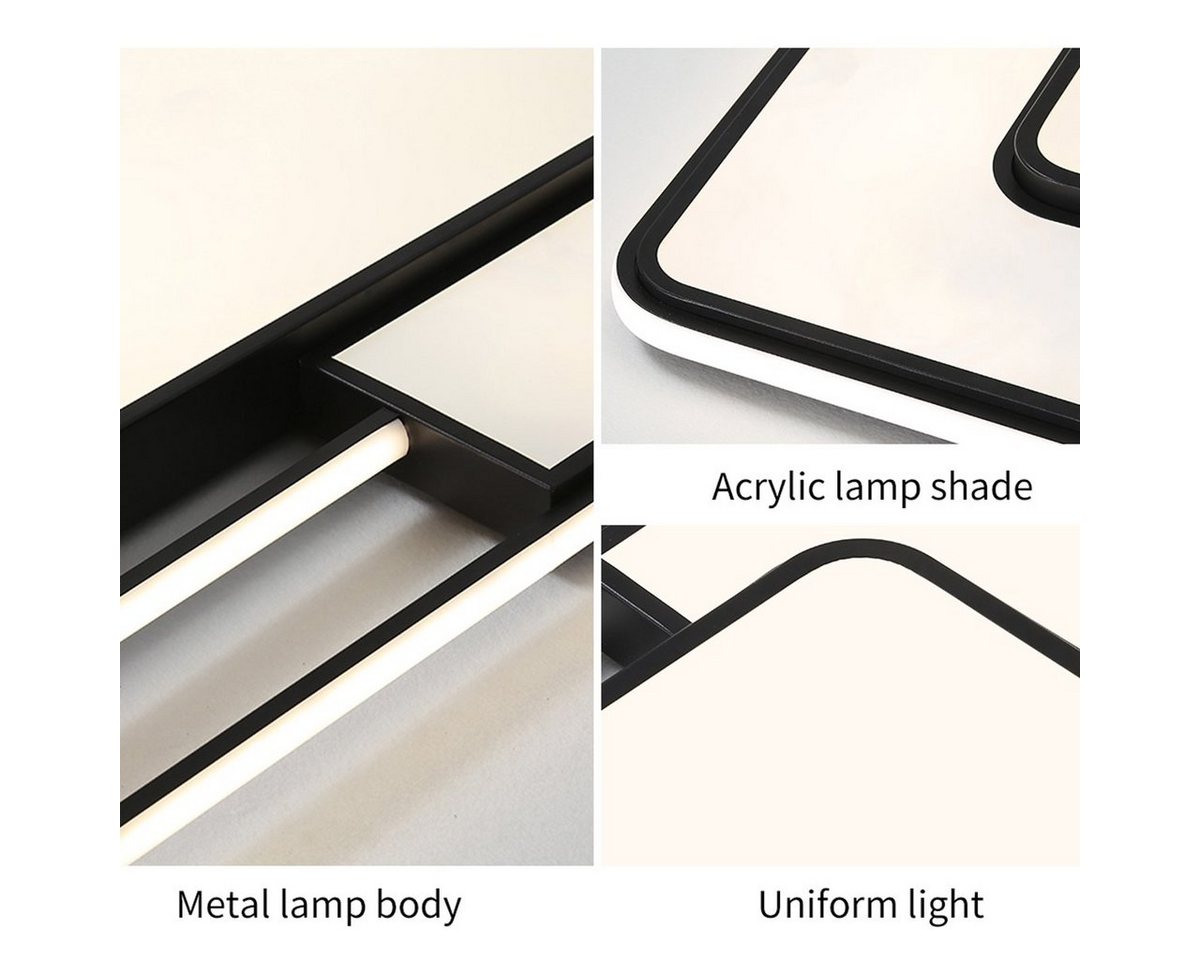 style home LED Deckenleuchte Modern Deckenlampe für Wohnzimmer Schlafzimmer, 150W-Dimmabr 3000-6000K, LED fest integriert, warmweiß bis kaltweiß dimmbar mit Fernbedienung, Rechteckige Lampe aus Metall, 90x60x6cm, Schwarz