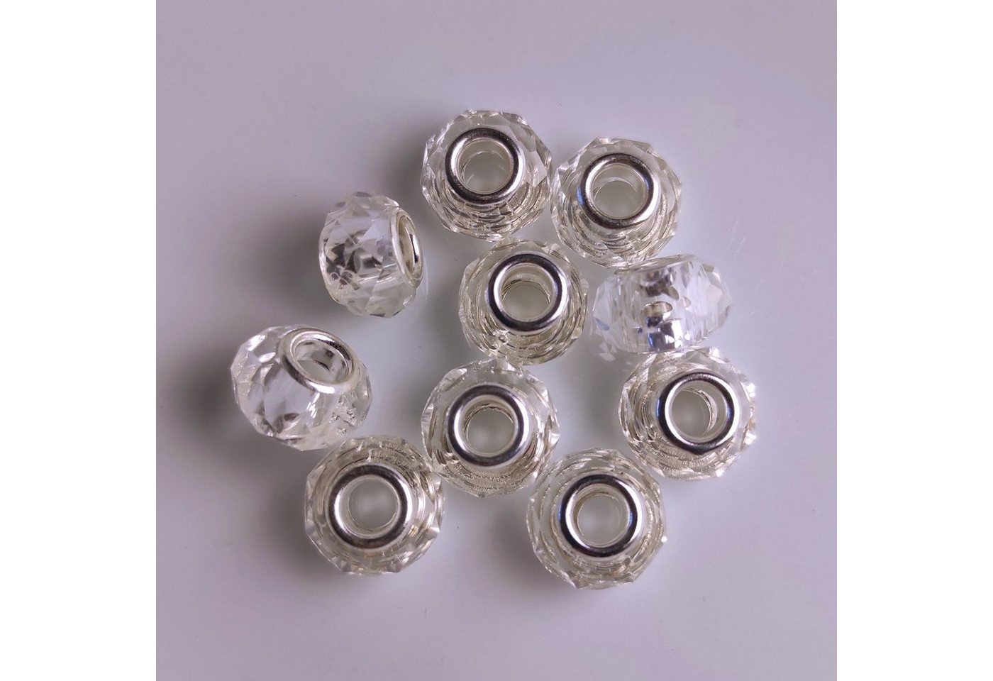 Kopper-24 Bastelperlen Großloch Spacer Charm Perlen Rondelle facettiert, 14 mm, 10 Stück, Wei