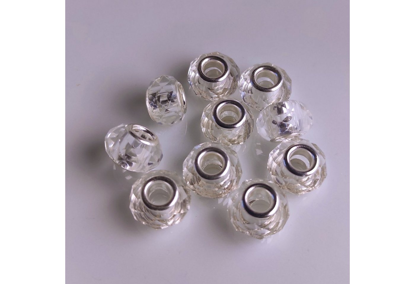 Kopper-24 Bastelperlen Großloch Spacer Charm Perlen Rondelle facettiert, 14 mm, 10 Stück, Wei Bild 2