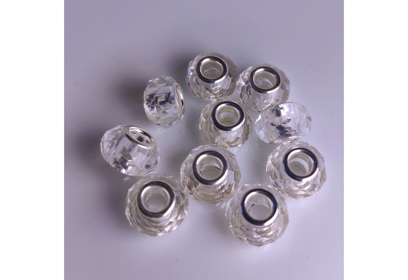 Kopper-24 Bastelperlen Großloch Spacer Charm Perlen Rondelle facettiert, 14 mm, 10 Stück, Wei Bild 3