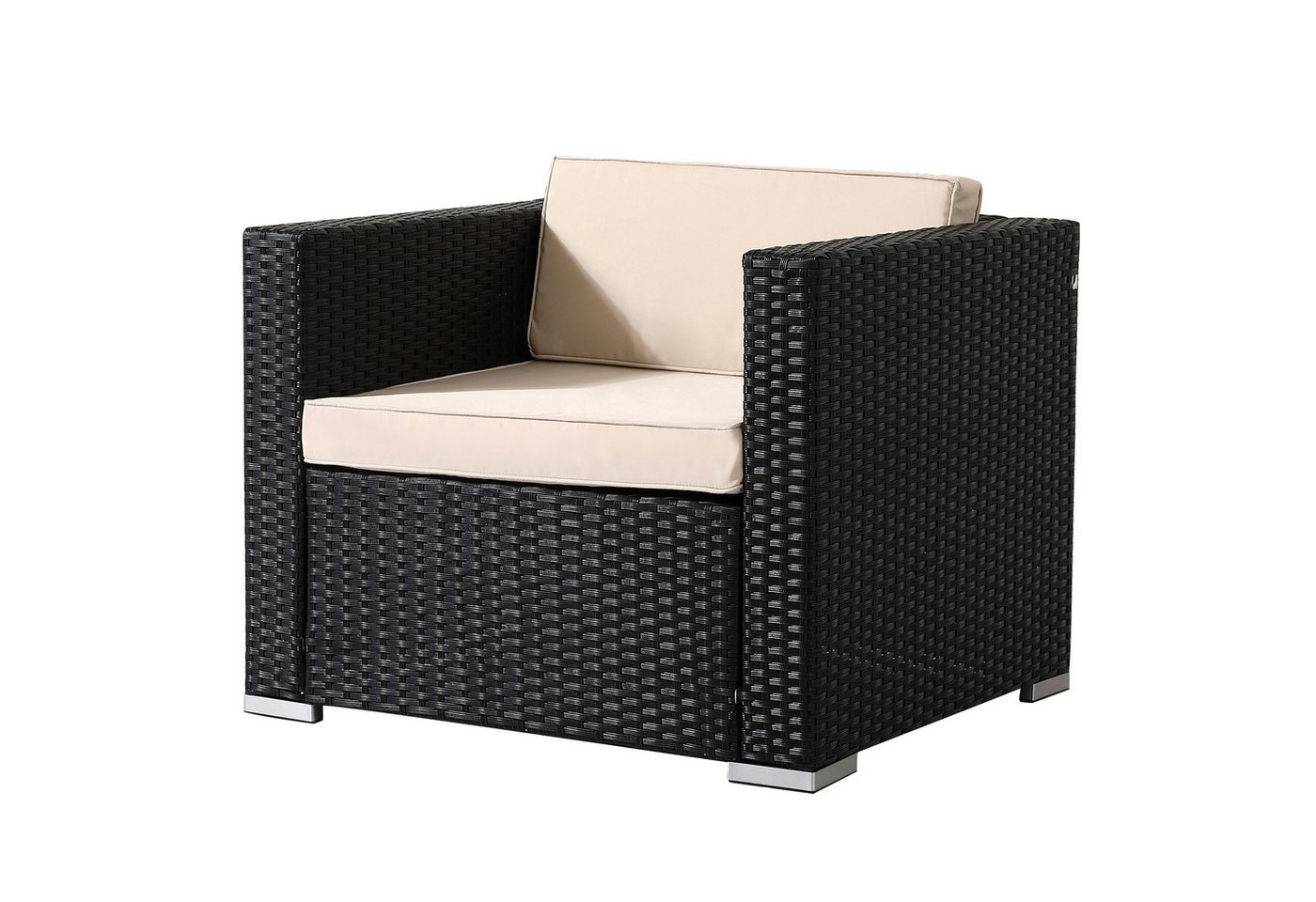 Arebos Gartensessel Poly-Rattan Gartenlounge, Inkl. Sitz- und Rückenkissen, Schwarz (1-St), UV-beständigen Polyrattan-Geflecht