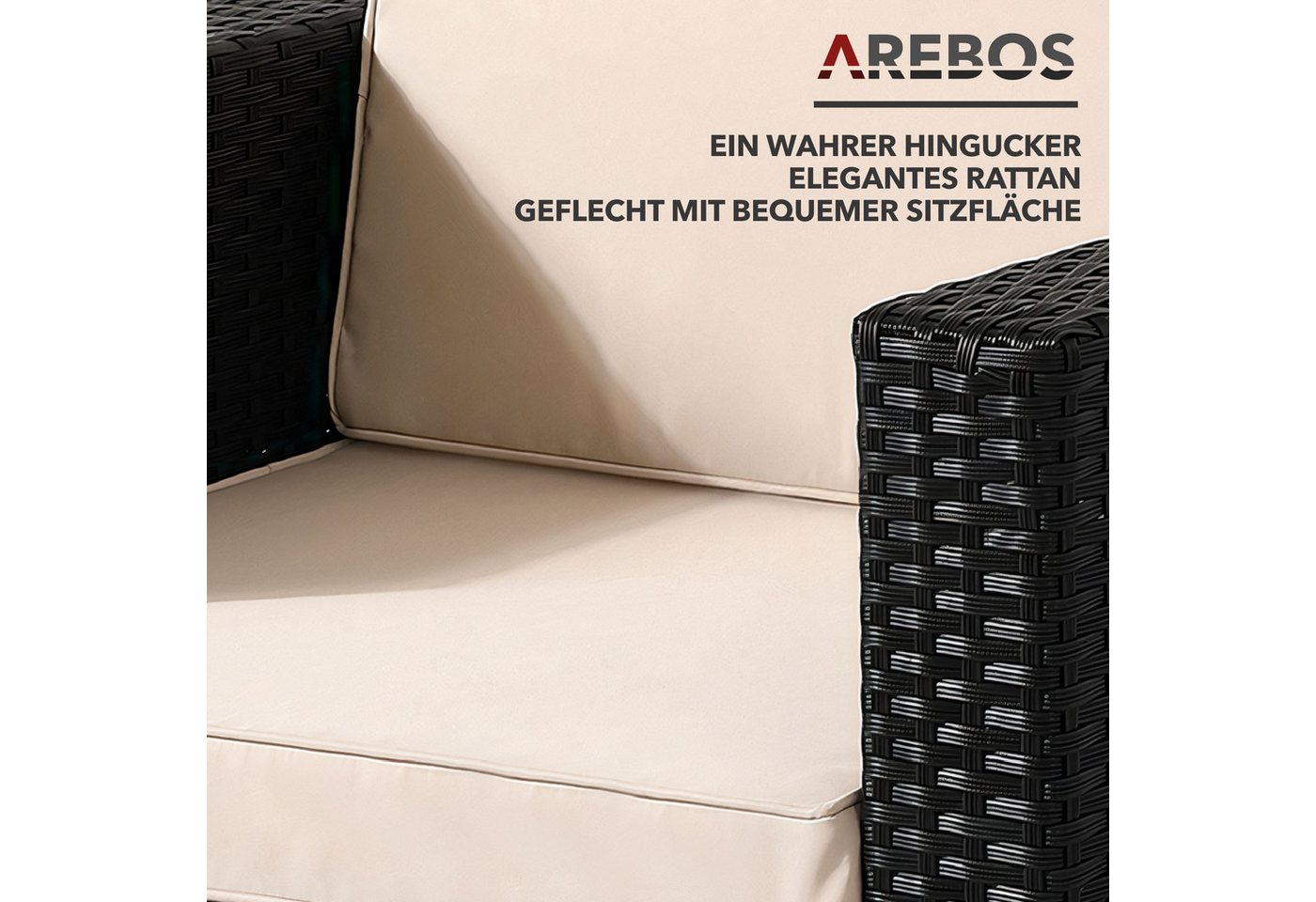Arebos Gartensessel Poly-Rattan Gartenlounge, Inkl. Sitz- und Rückenkissen, Schwarz (1-St), UV-beständigen Polyrattan-Geflecht Bild 5
