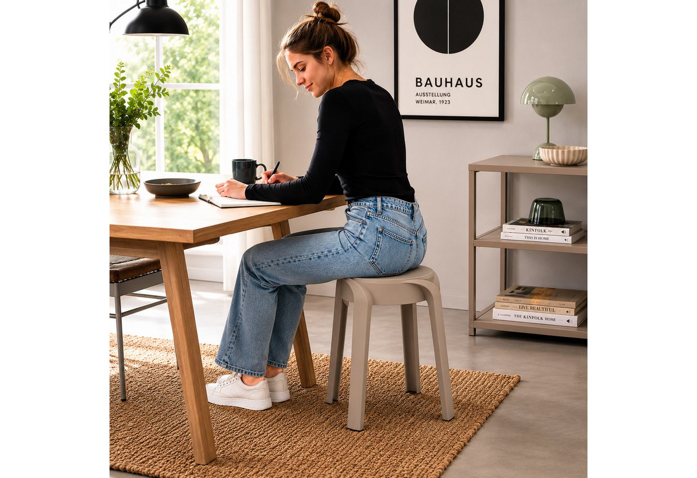 Mojawo Fußhocker Kunststoff-Hocker Taupe stapelbar leichter Sitzhocker Innen & Außen