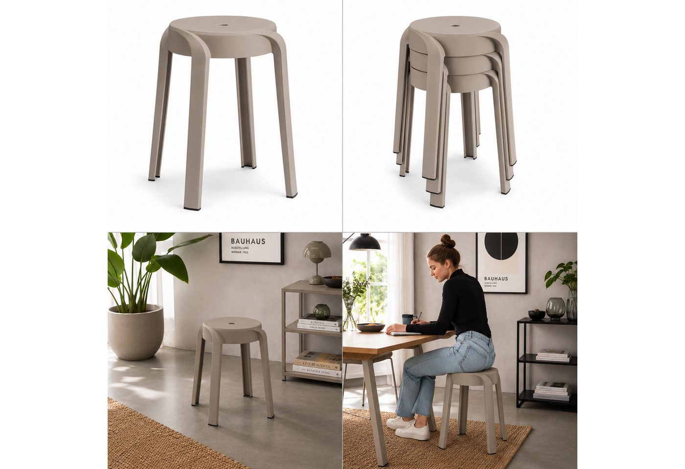 Mojawo Fußhocker Kunststoff-Hocker Taupe stapelbar leichter Sitzhocker Innen & Außen Bild 3