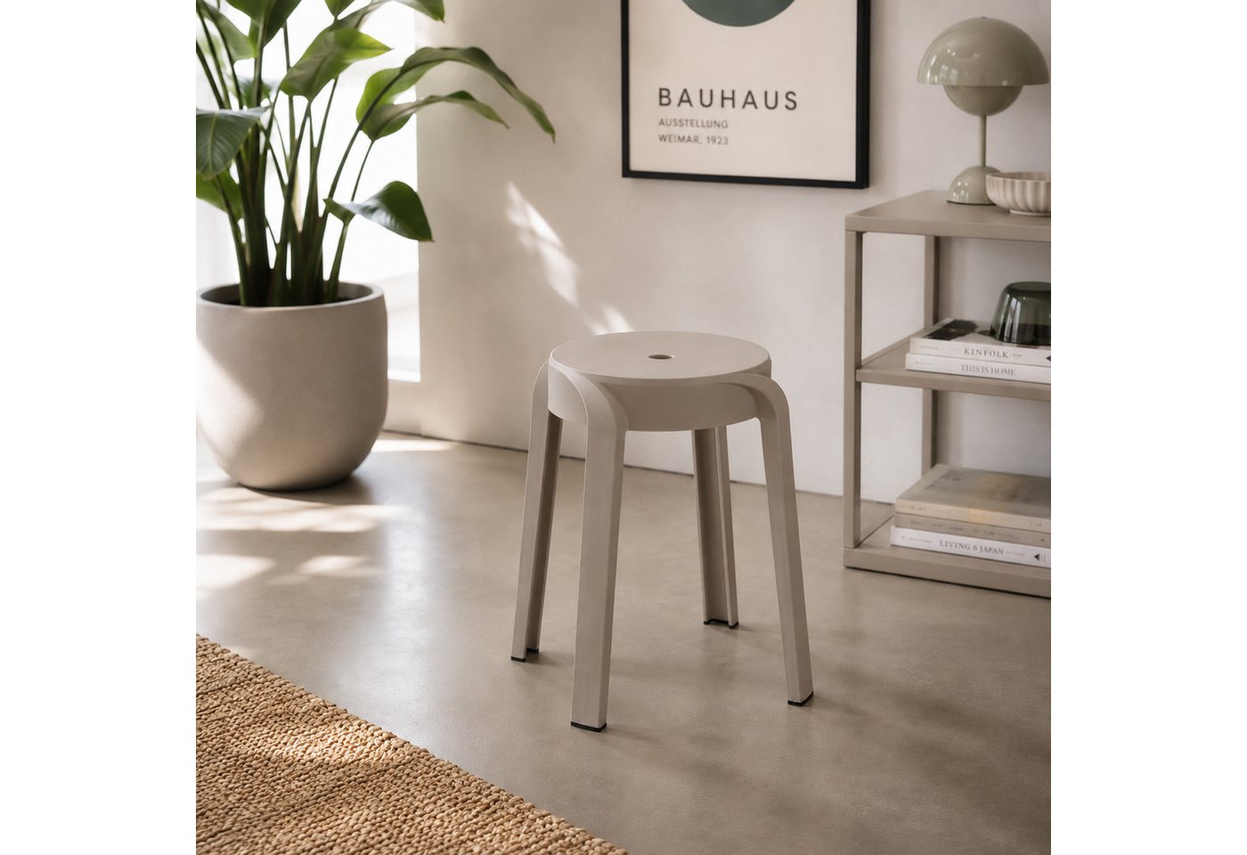 Mojawo Fußhocker Kunststoff-Hocker Taupe stapelbar leichter Sitzhocker Innen & Außen Bild 4
