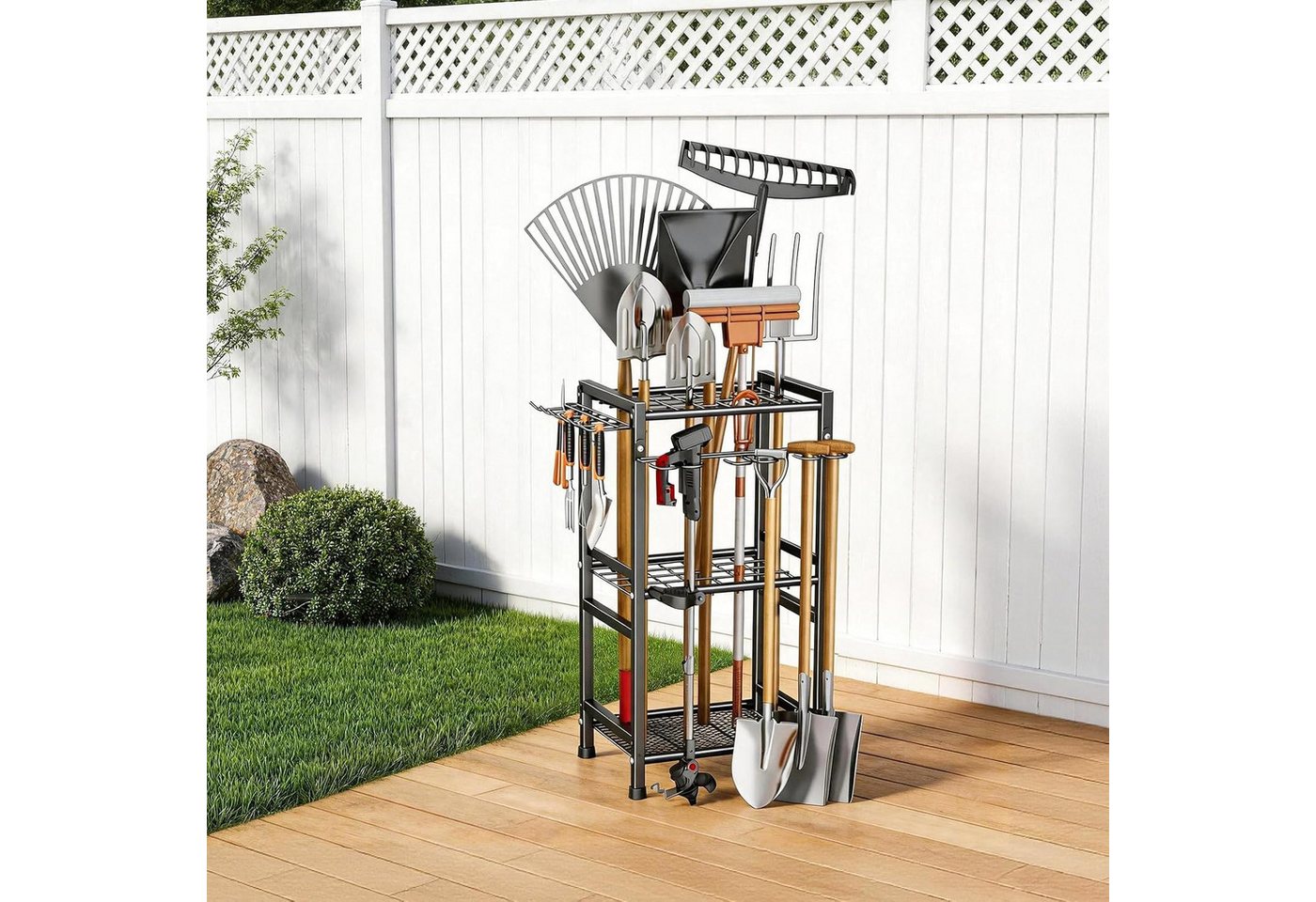 OSTWOLKE Gartengerätehalter Gartengeräte Aufbewahrung Ständer Gerätehalter Organizer stehend, (Garage Standregal Garden Tool Stand für 35 langstielige Werkzeuge)