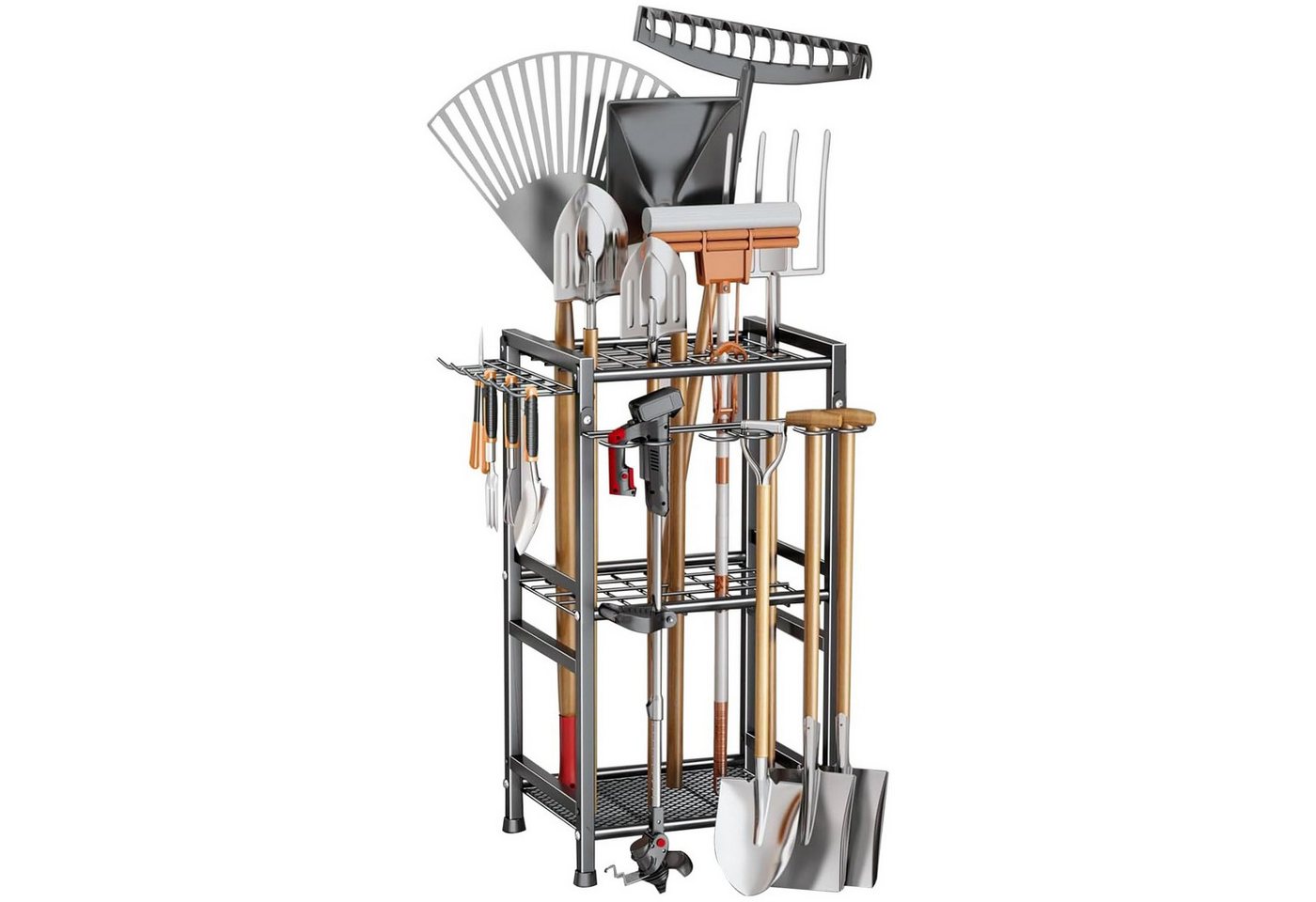 OSTWOLKE Gartengerätehalter Gartengeräte Aufbewahrung Ständer Gerätehalter Organizer stehend, (Garage Standregal Garden Tool Stand für 35 langstielige Werkzeuge) Bild 2