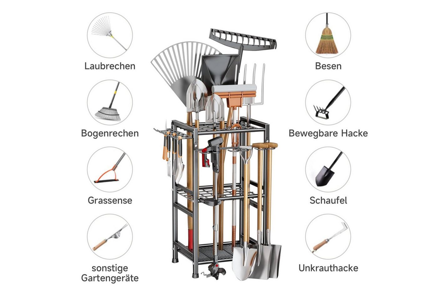OSTWOLKE Gartengerätehalter Gartengeräte Aufbewahrung Ständer Gerätehalter Organizer stehend, (Garage Standregal Garden Tool Stand für 35 langstielige Werkzeuge) Bild 4