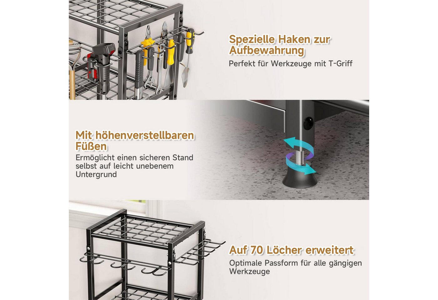 OSTWOLKE Gartengerätehalter Gartengeräte Aufbewahrung Ständer Gerätehalter Organizer stehend, (Garage Standregal Garden Tool Stand für 35 langstielige Werkzeuge) Bild 5
