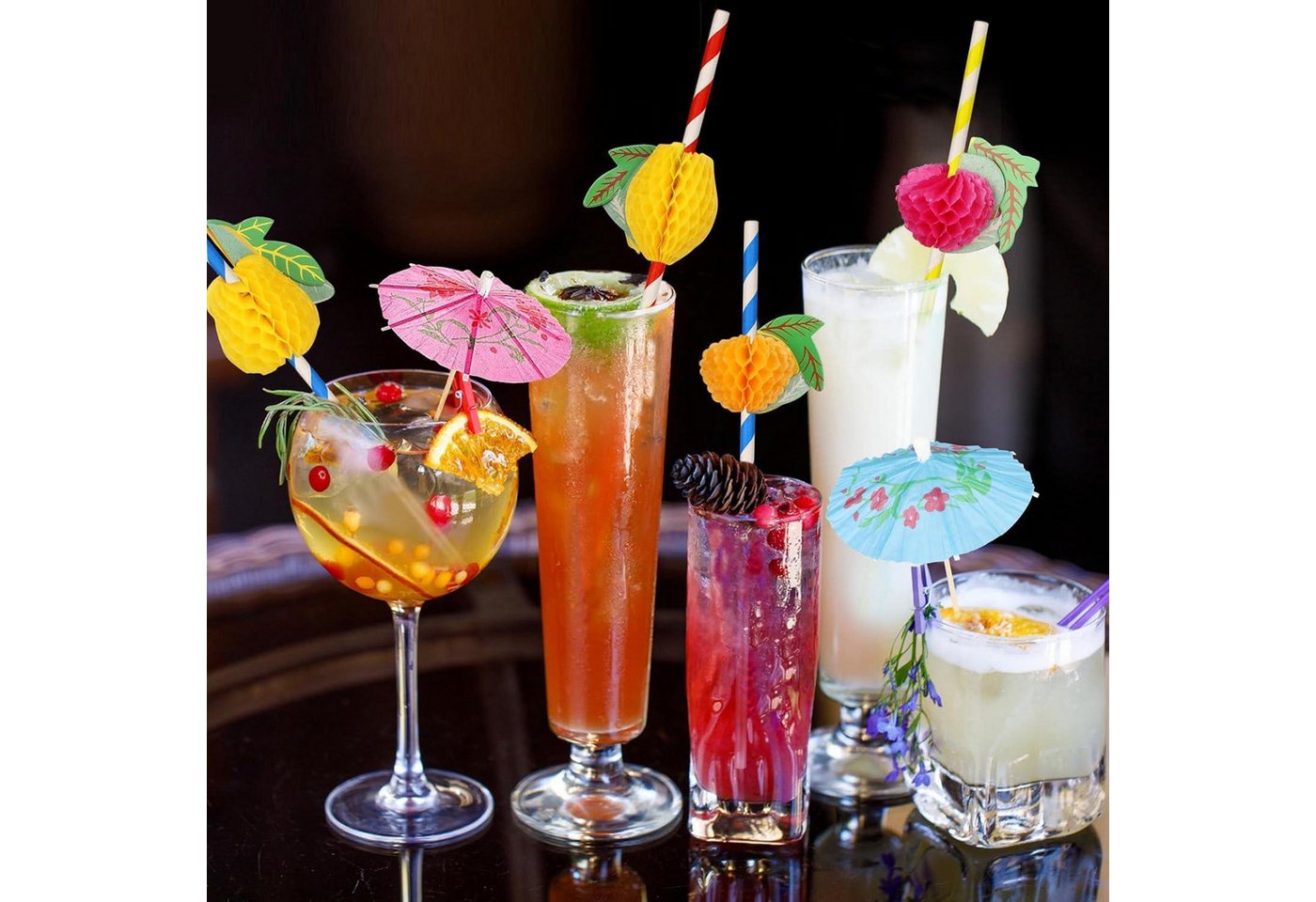 LuxusKollektion Partyspieße Cocktail Zubehör Set 120 Stück Cocktail Deko Schirmchen Strohhalme Bild 5