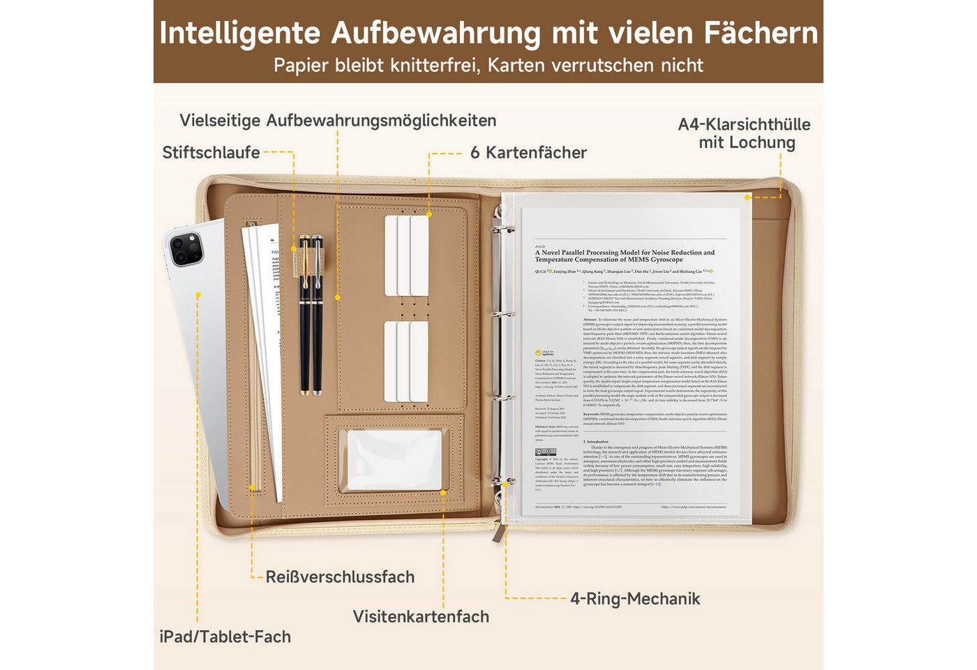 OSTWOLKE Konferenzmappe A4 Dokumentenmappe Aktenmappe Arbeitsmappe Schreibmappe Businessmappe, Ringbuchmappe mit Reißverschluss und Magenetischem Tragegriff Bild 3