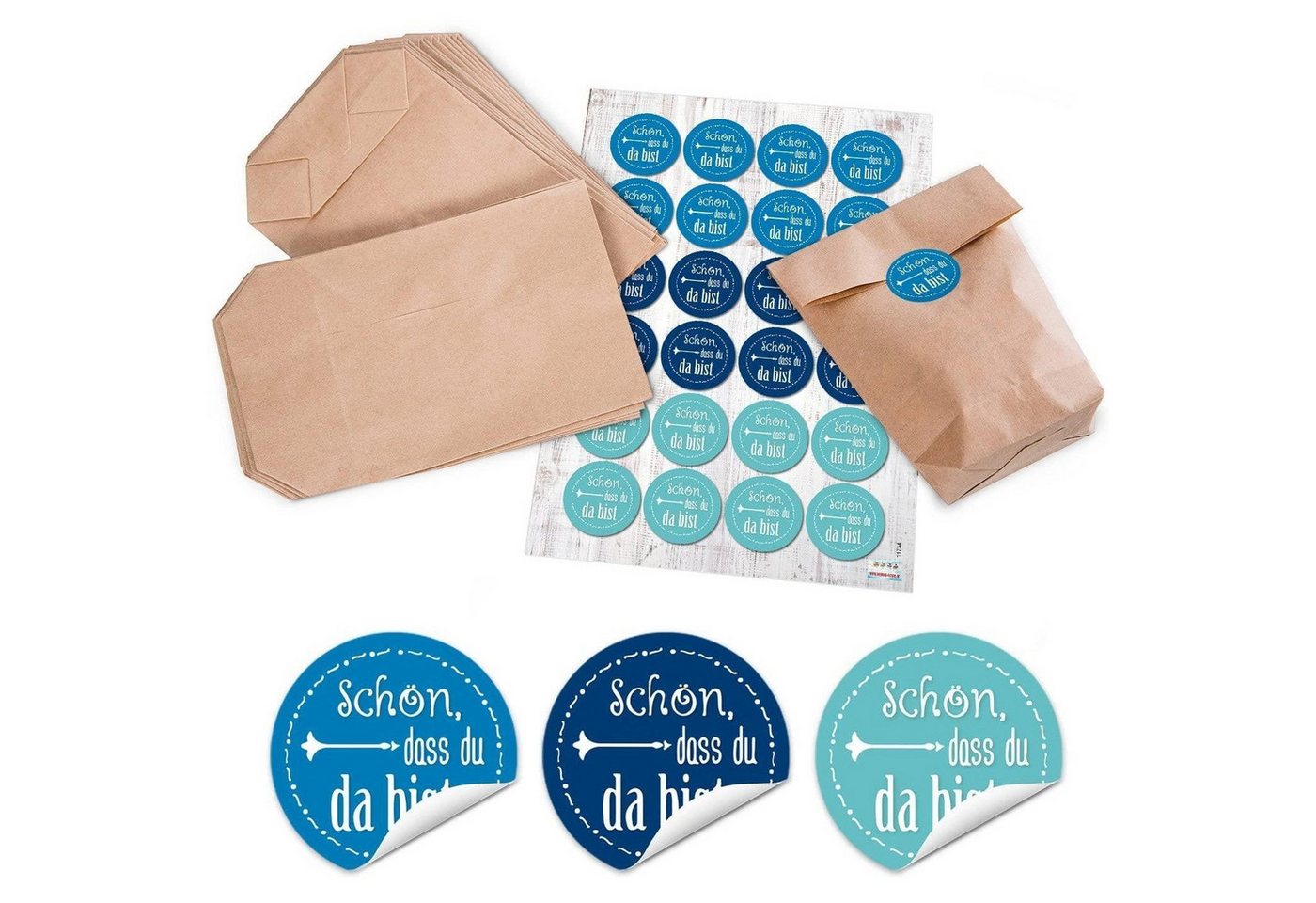 Logbuch-Verlag Aufkleber 24 kleine braune natur Papiertüten mit Boden Papier-Beutel 14 x 22 x