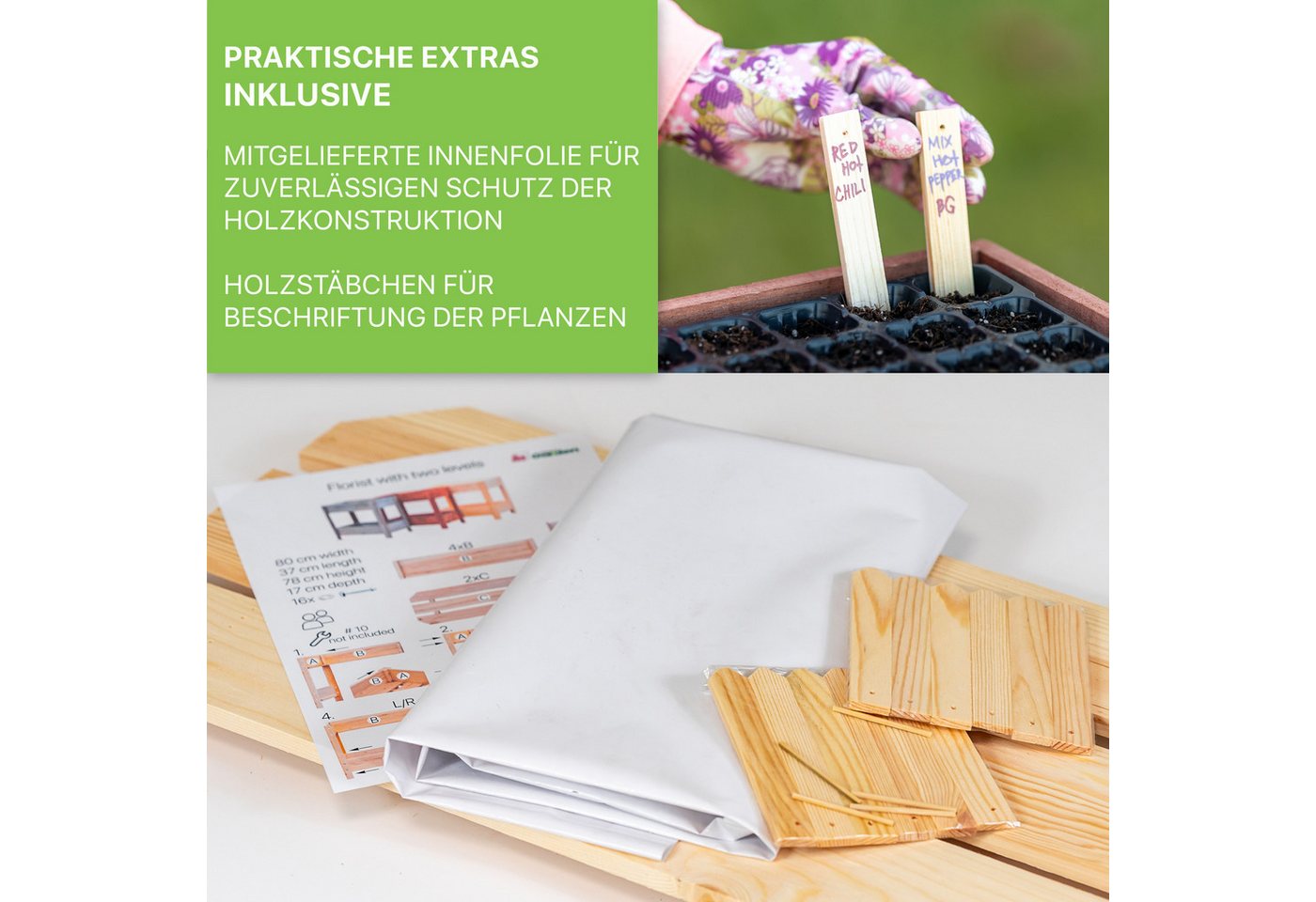 ITA Hochbeet Hochbeet 80x37x78 cm mit 1 Ebene und Ablage Gartenbeet Kräuterbeet (1 St), Wetterfest, mit Innenfolie, für Garten, Terrasse, Balkon