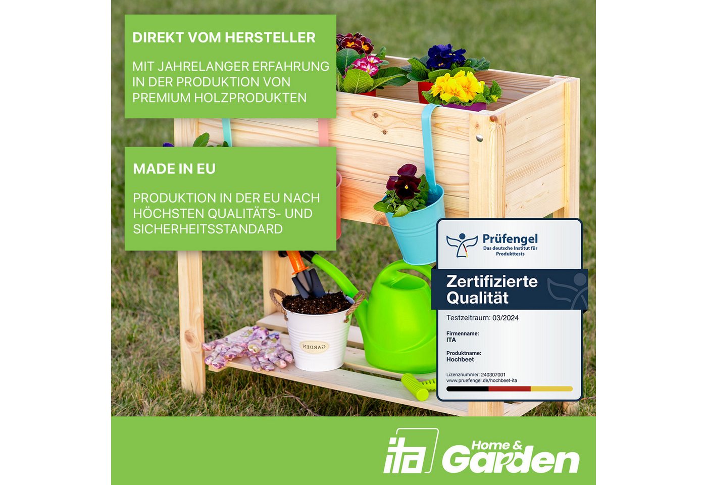 ITA Hochbeet Hochbeet 80x37x78 cm mit 1 Ebene und Ablage Gartenbeet Kräuterbeet (1 St), Wetterfest, mit Innenfolie, für Garten, Terrasse, Balkon Bild 3