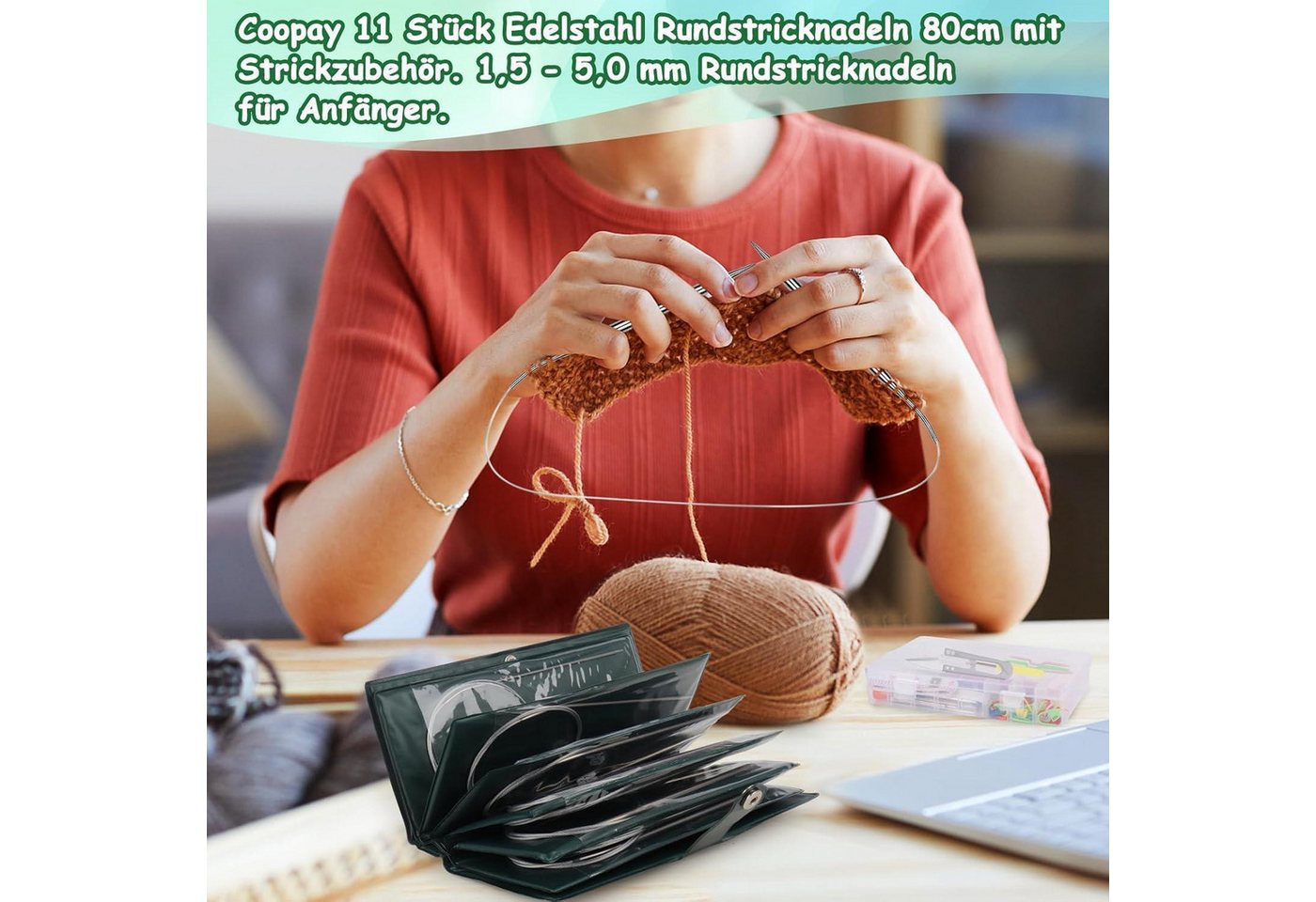 LuxusKollektion Rundstricknadeln Rundstricknadel Set Edelstahl 11teilig 57 Zubehör Tasche 80cm 32 inch