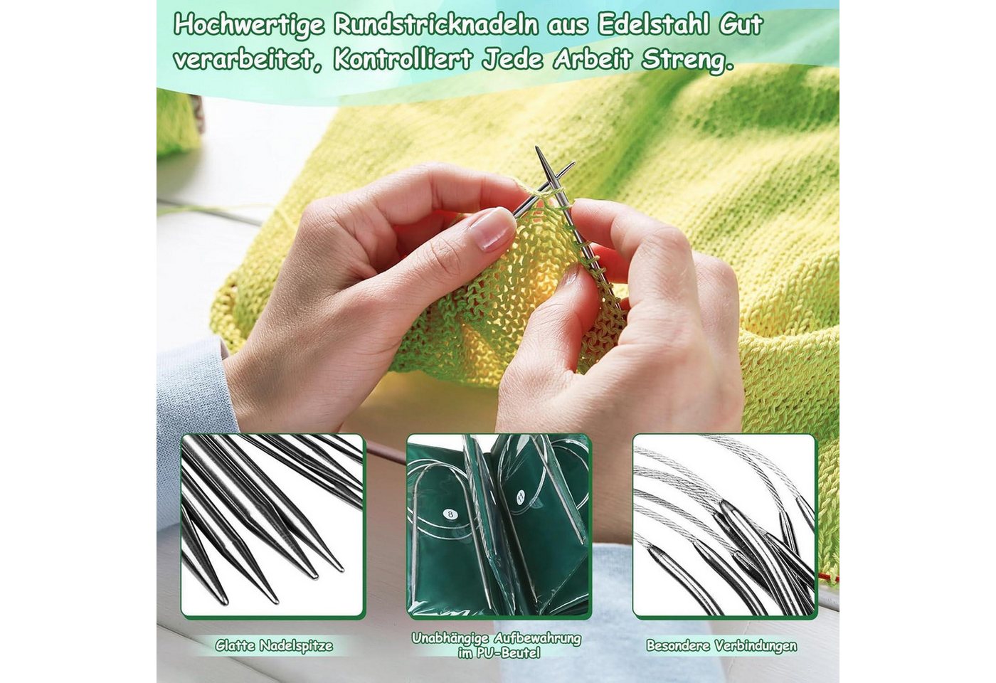 LuxusKollektion Rundstricknadeln Rundstricknadel Set Edelstahl 11teilig 57 Zubehör Tasche 80cm 32 inch Bild 2