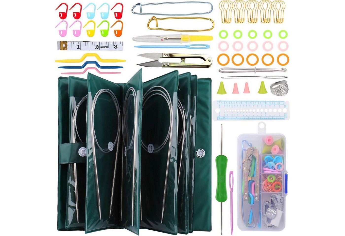 LuxusKollektion Rundstricknadeln Rundstricknadel Set Edelstahl 11teilig 57 Zubehör Tasche 80cm 32 inch Bild 5