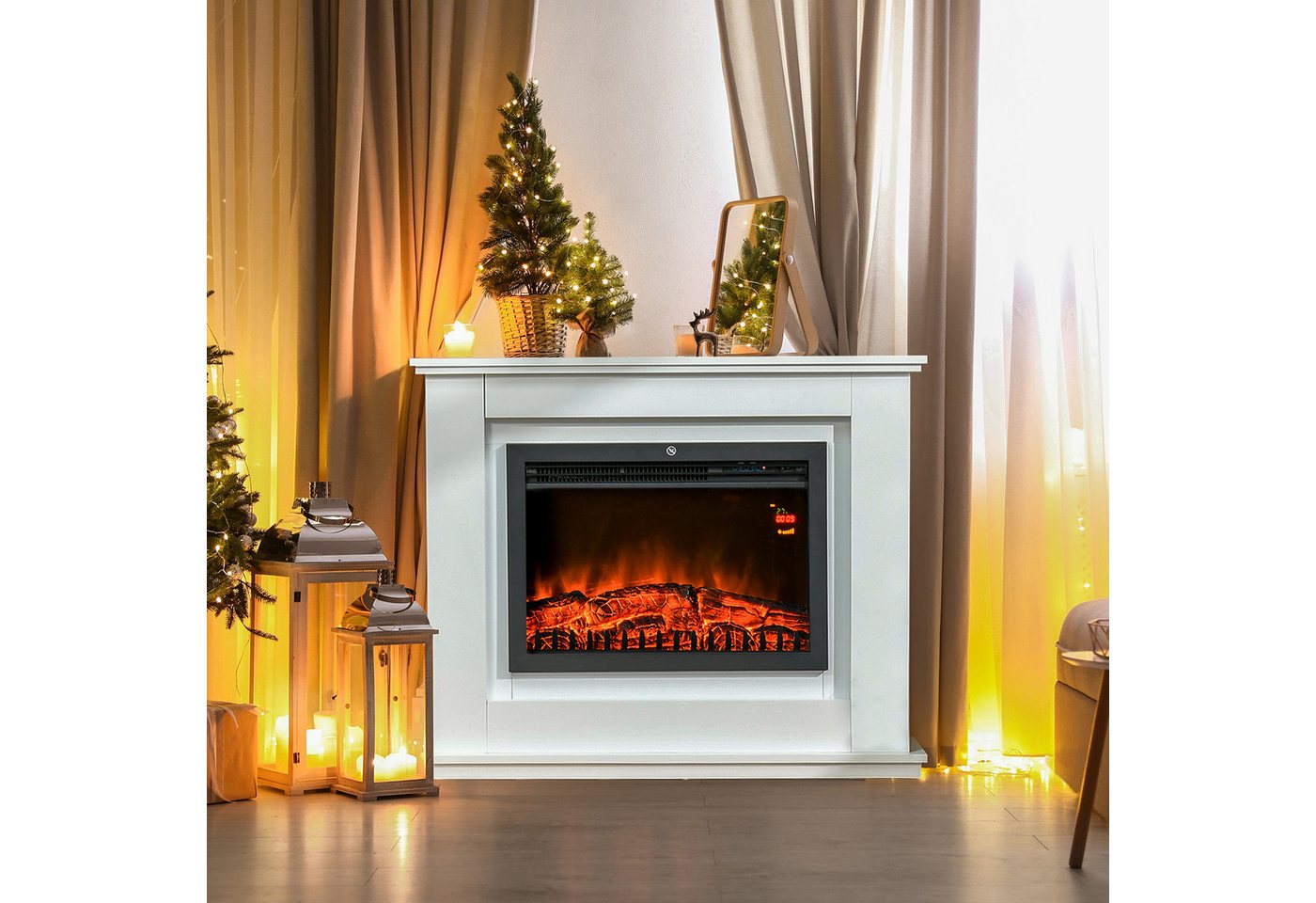 HOMCOM Elektrokamin Elektrischer Standkamin mit Heizung, 2000W Kamin, Fernbedienung, für Wohnzimmer, Schlafzimmer, Weiß Bild 4