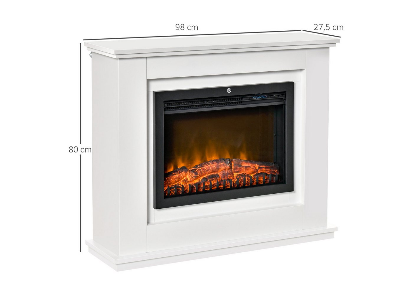 HOMCOM Elektrokamin Elektrischer Standkamin mit Heizung, 2000W Kamin, Fernbedienung, für Wohnzimmer, Schlafzimmer, Weiß Bild 5
