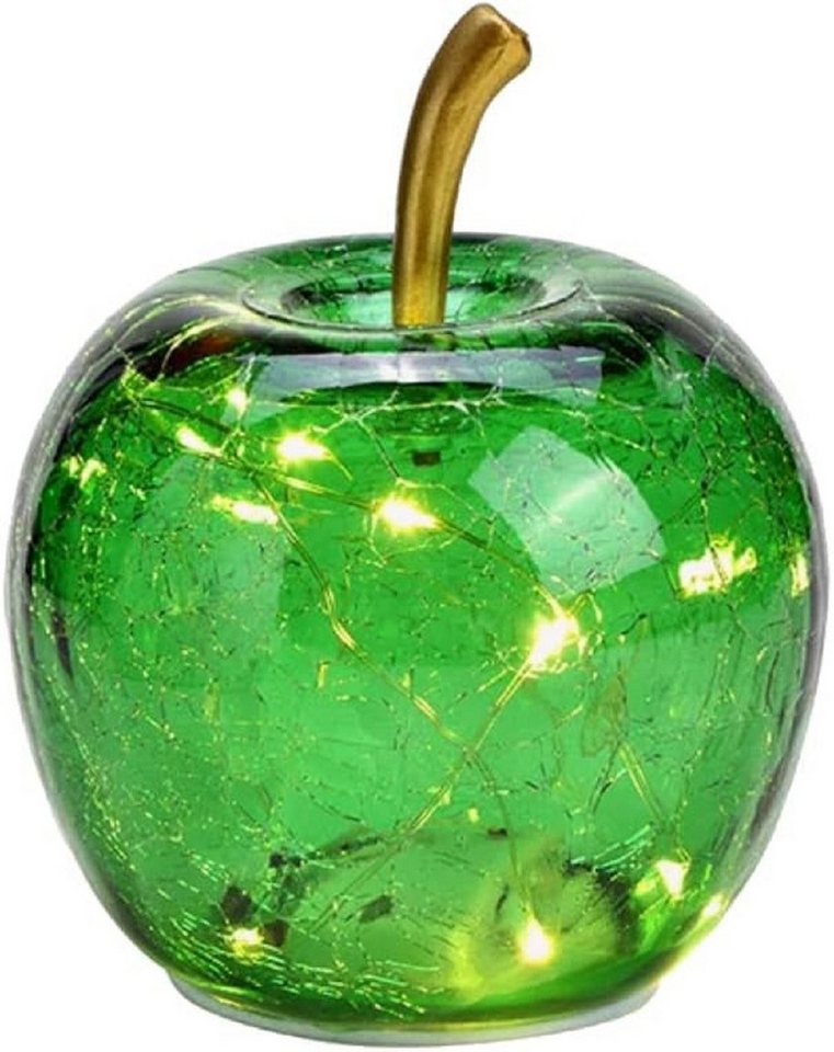 Wurm LED Dekoobjekt LED Dekolampe Apfel Glas 10er LED Lichterkette Timer Ø11cm dunkelgrün