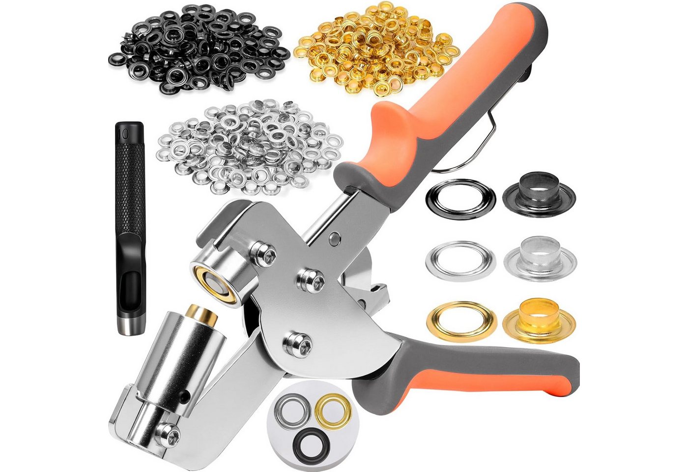 AFKSMILE Ösenzange Ösenzange mit 300 Ösen (10mm, 3 Farben), Lochzange Werkzeug für Stoff, 1-tlg., Magnetische Ösenpresse mit Metallöse(Gold, Schwarz, Silber)für Leder Bild 2