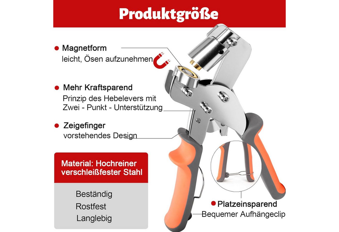 AFKSMILE Ösenzange Ösenzange mit 300 Ösen (10mm, 3 Farben), Lochzange Werkzeug für Stoff, 1-tlg., Magnetische Ösenpresse mit Metallöse(Gold, Schwarz, Silber)für Leder Bild 4