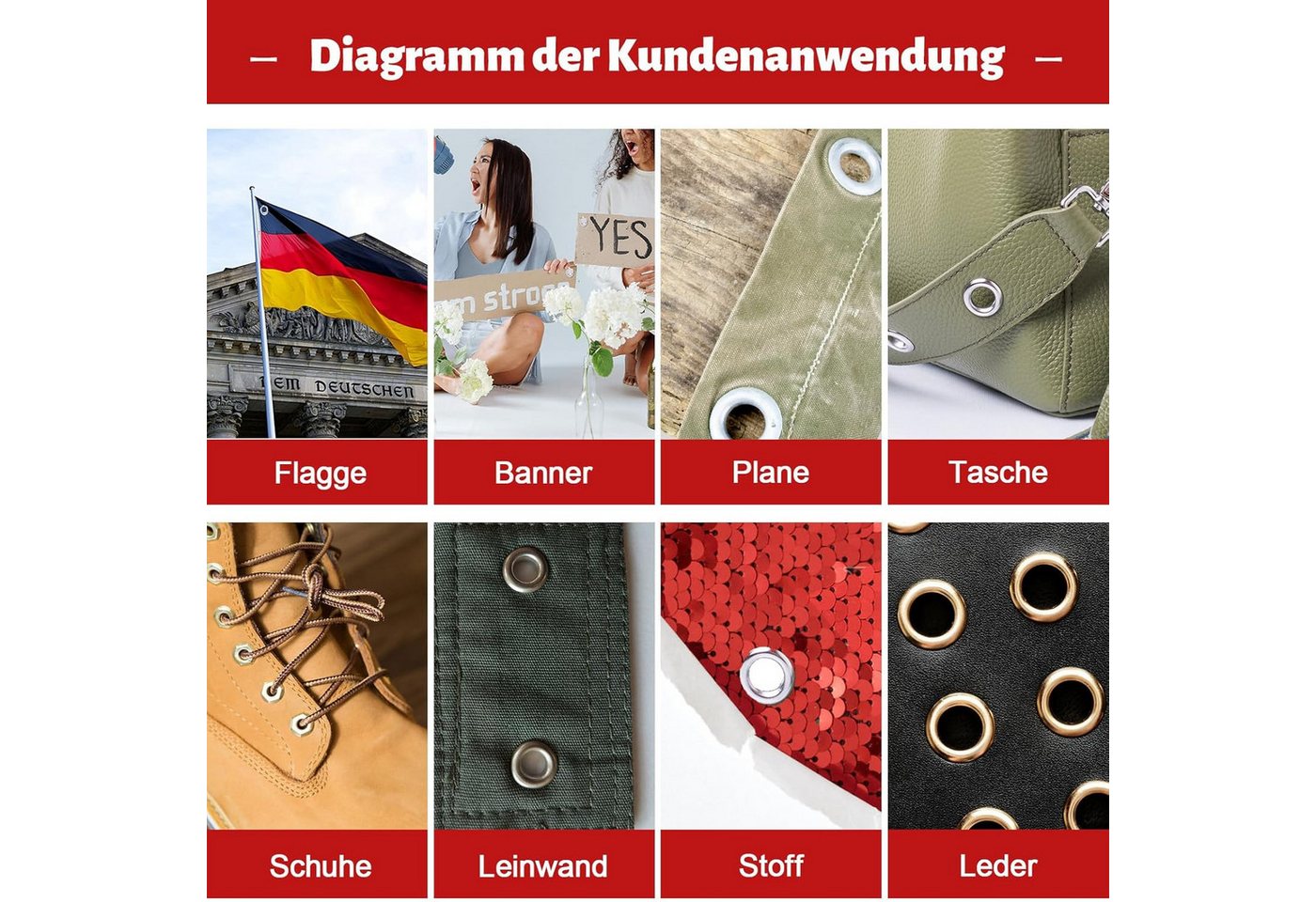 AFKSMILE Ösenzange Ösenzange mit 300 Ösen (10mm, 3 Farben), Lochzange Werkzeug für Stoff, 1-tlg., Magnetische Ösenpresse mit Metallöse(Gold, Schwarz, Silber)für Leder Bild 5