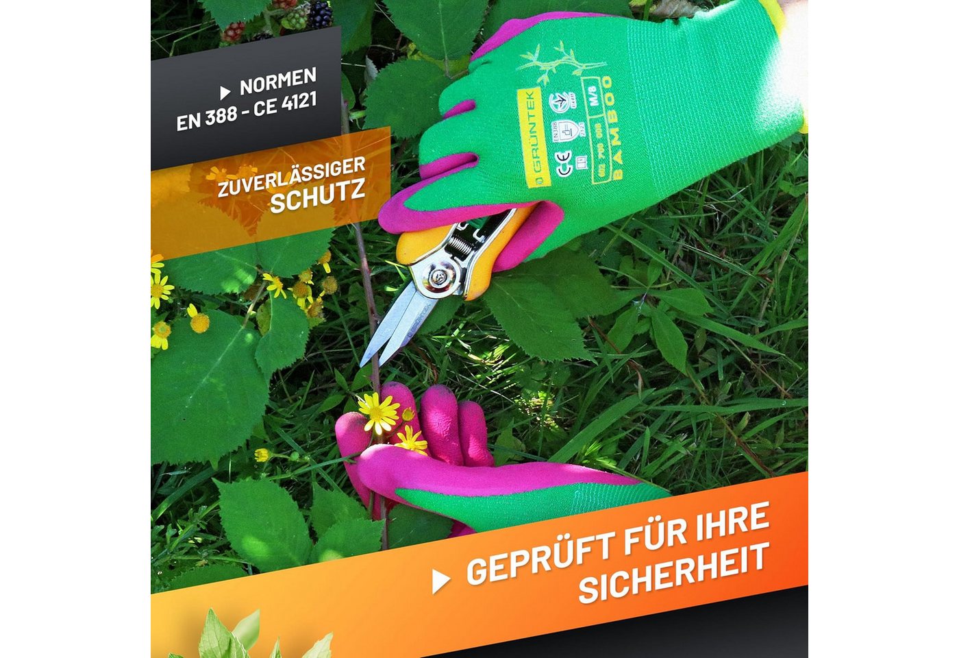 GRÜNTEK Gartenhandschuhe Natur aus Bambusfasern, Öko Garten- und Arbeitshandschuhe (Set, 4-St., 2 Paar XL / 10) Schutzhandschuhe für Gartenbau, Angeln, Bauen, Restauration