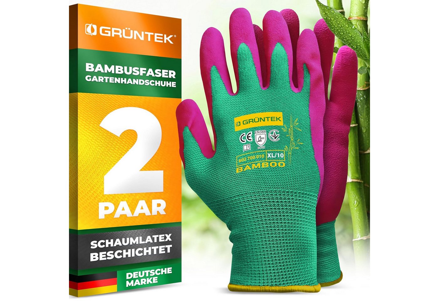GRÜNTEK Gartenhandschuhe Natur aus Bambusfasern, Öko Garten- und Arbeitshandschuhe (Set, 4-St., 2 Paar XL / 10) Schutzhandschuhe für Gartenbau, Angeln, Bauen, Restauration Bild 5
