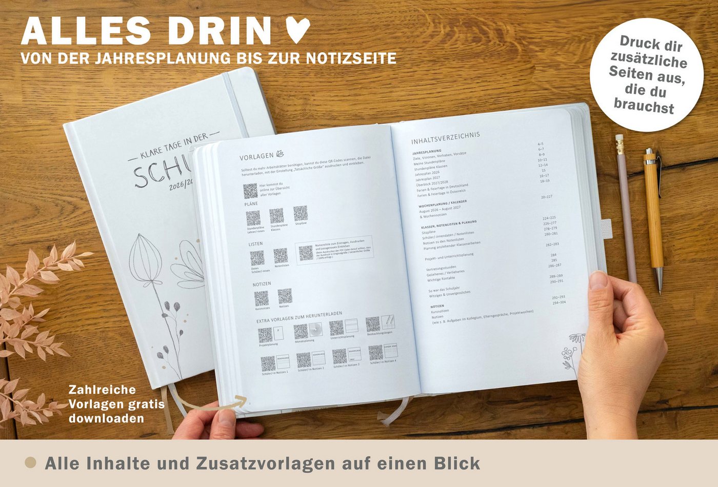 Eine der Guten Verlag Lehrerkalender Lehrerplaner 2026 2027 - 17x24, weiß, 1 Doppelseite / Woche, Schuljahr 26/27, 304 S. Hardcover, klimaneutral Bild 2