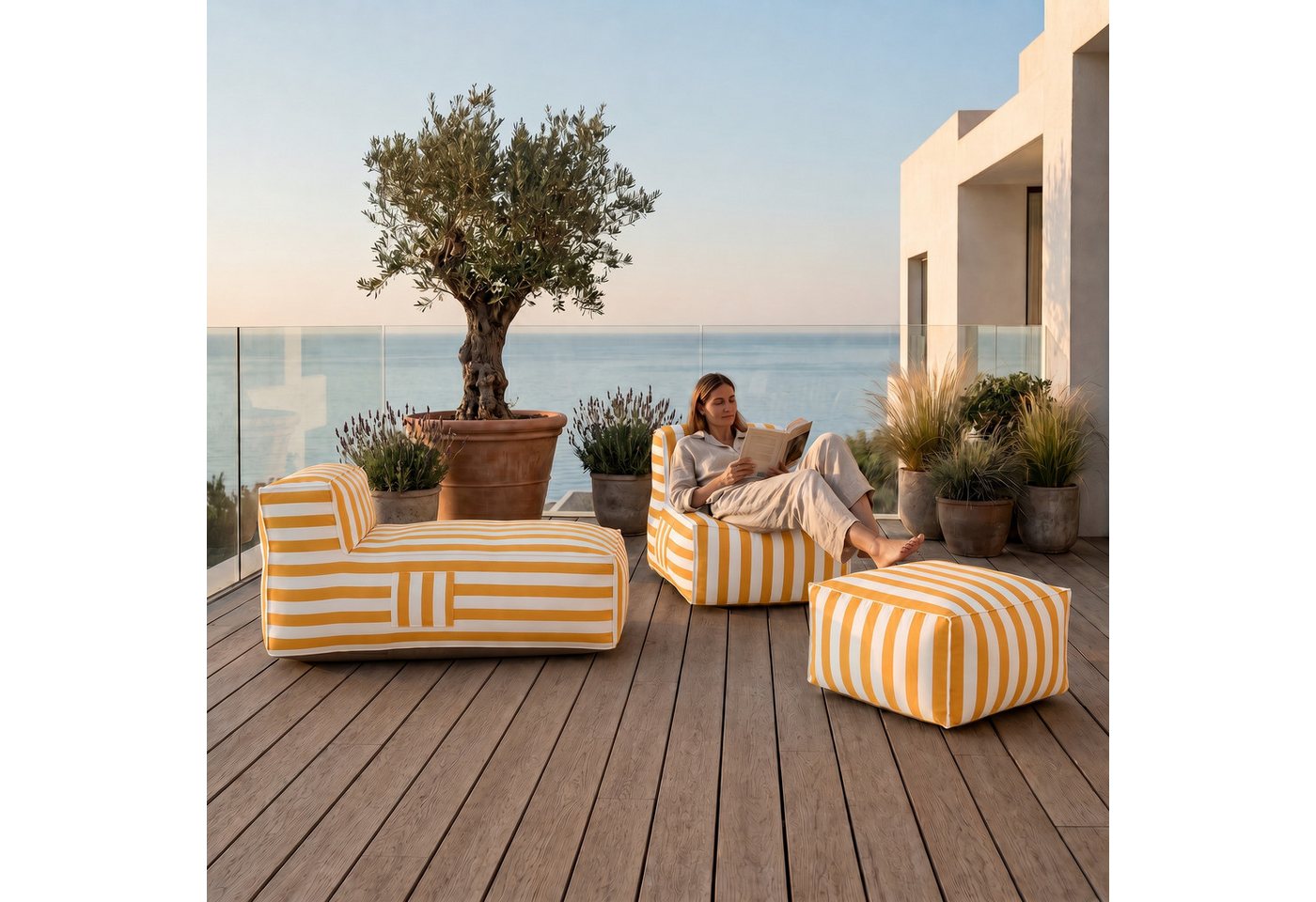 Muffo Gartenlounge-Set SOFT SET 2, (Set), mit Schaumstoffgranulat-Füllung, wasserabweisend, UV-beständig