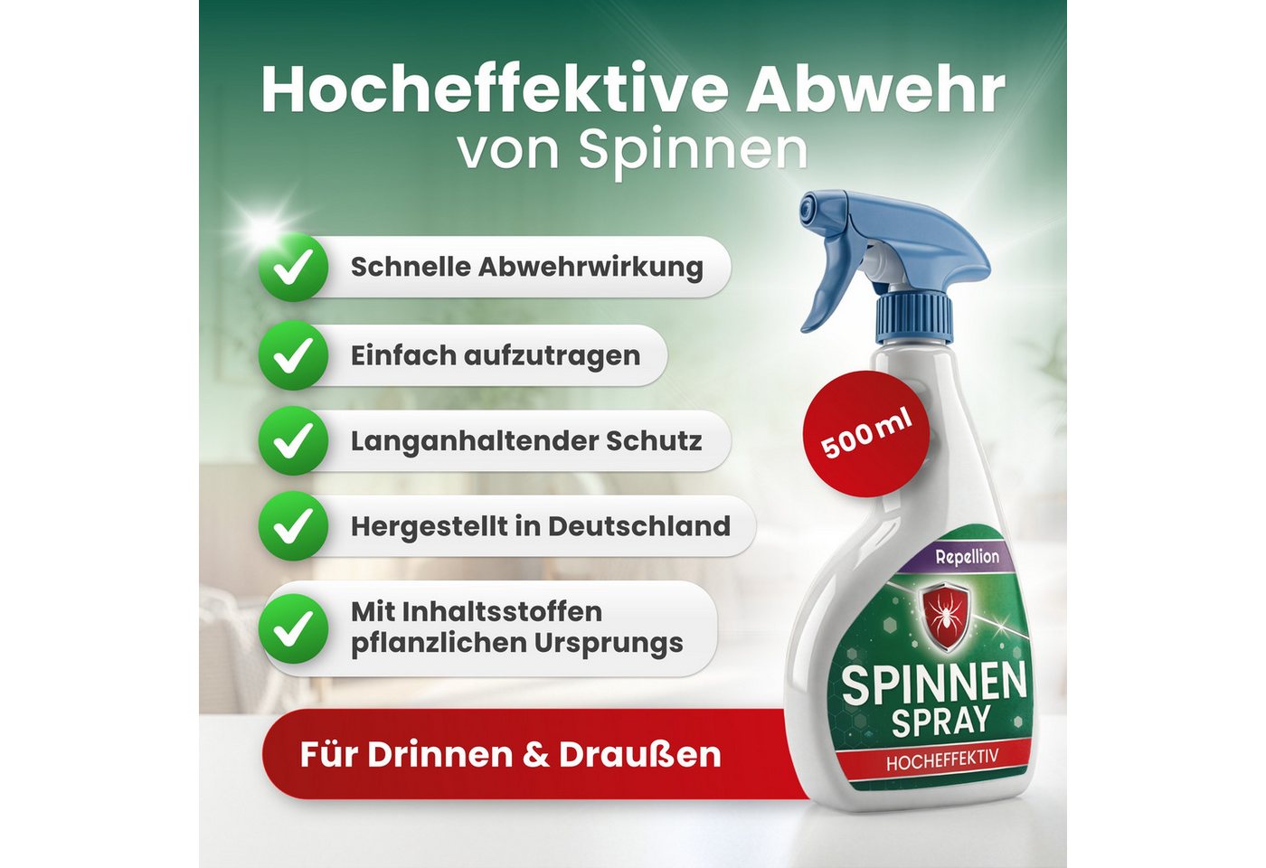 Repellion Insektenspray Spinnenspray – Langzeitwirkung gegen Spinnen, 500 ml, Für Innen & Außen - Schutzbarriere Bild 5