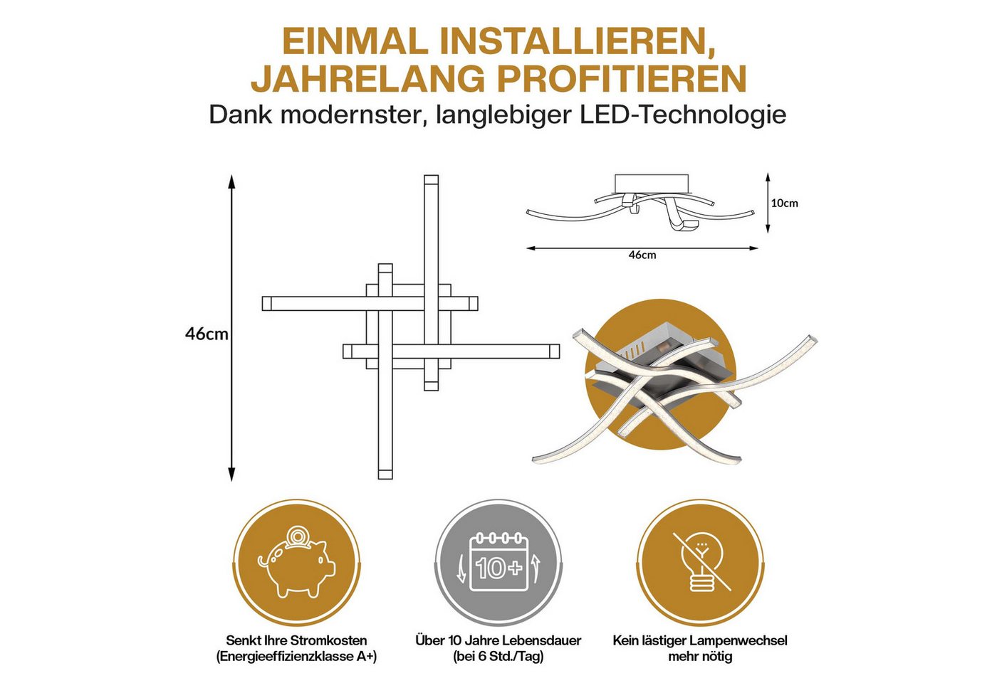 monzana Deckenleuchte Tigull, Modell "Tigull", LED 4 flammig warmweiß Silber Deckenlampe Deckenstrahler Wohnzimmer