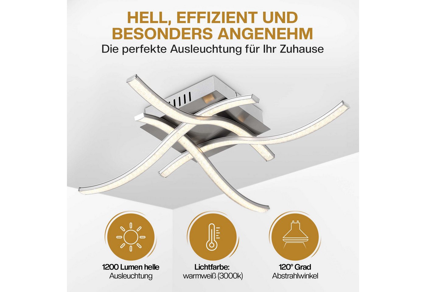 monzana Deckenleuchte Tigull, Modell "Tigull", LED 4 flammig warmweiß Silber Deckenlampe Deckenstrahler Wohnzimmer Bild 2