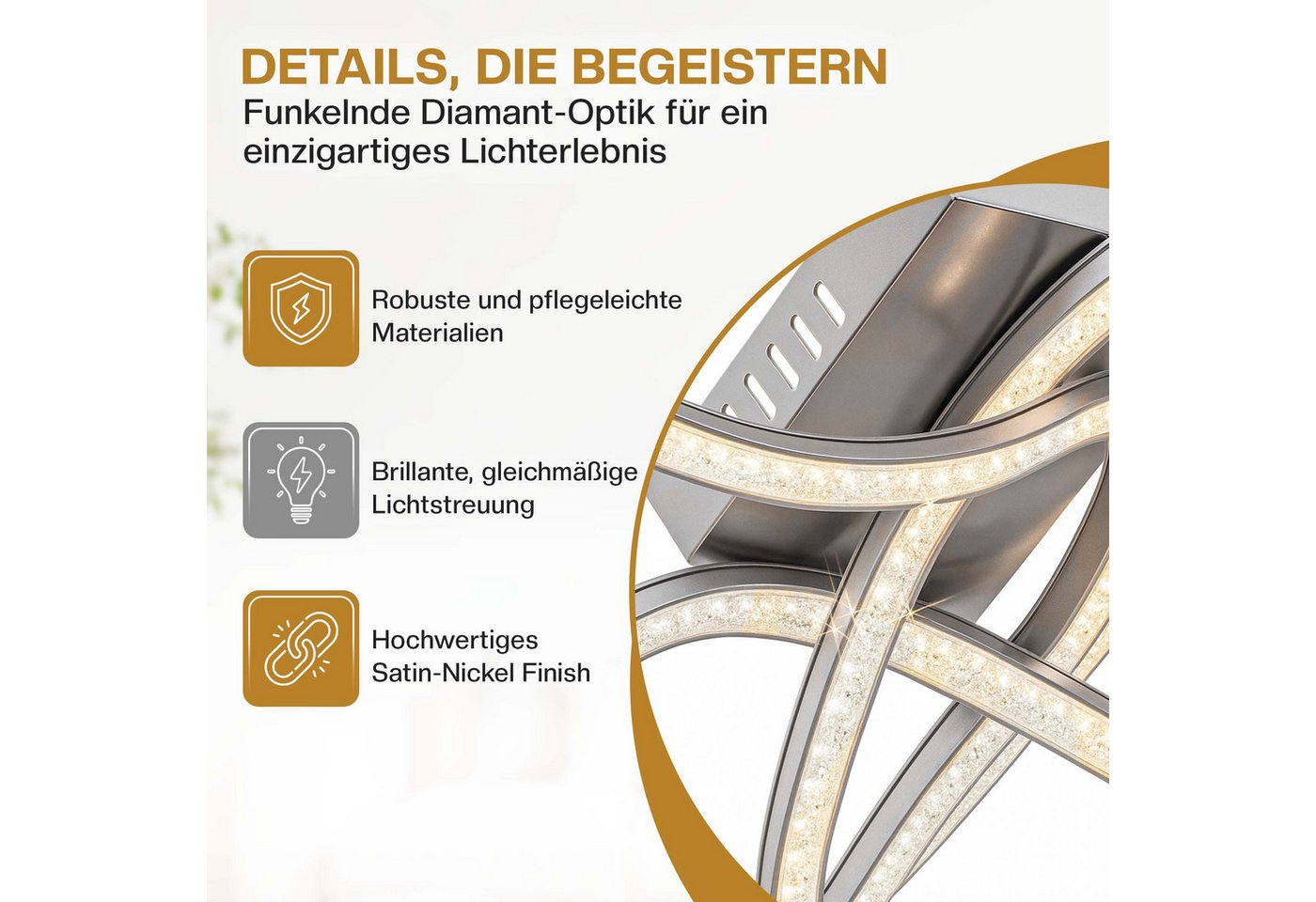 monzana Deckenleuchte Tigull, Modell "Tigull", LED 4 flammig warmweiß Silber Deckenlampe Deckenstrahler Wohnzimmer Bild 3