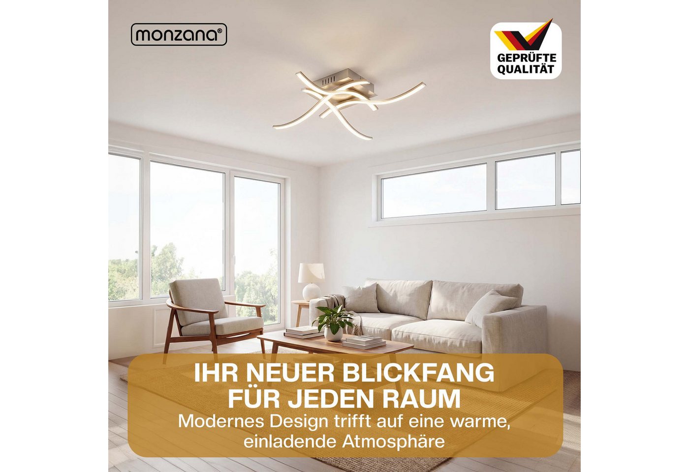 monzana Deckenleuchte Tigull, Modell "Tigull", LED 4 flammig warmweiß Silber Deckenlampe Deckenstrahler Wohnzimmer Bild 5
