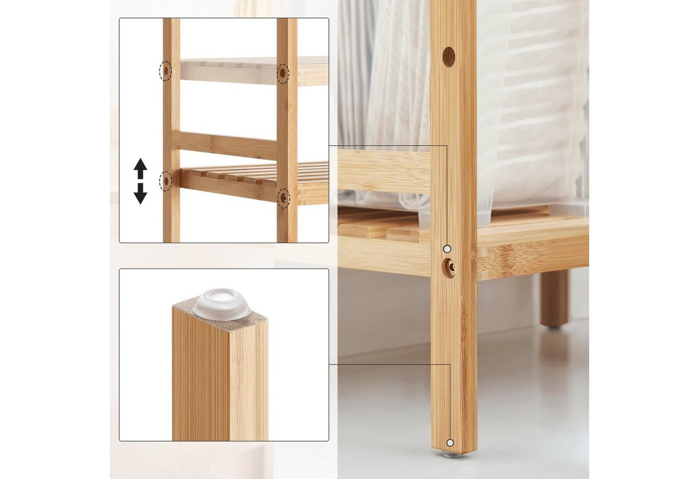 SONGMICS Badregal Bambusregal, freistehendes Küchen-, Bad- und Bücherregal, 4 Ablagen, 31,5 x 45 x 111 cm, für Bad, Küche, Wohnzimmer Bild 4