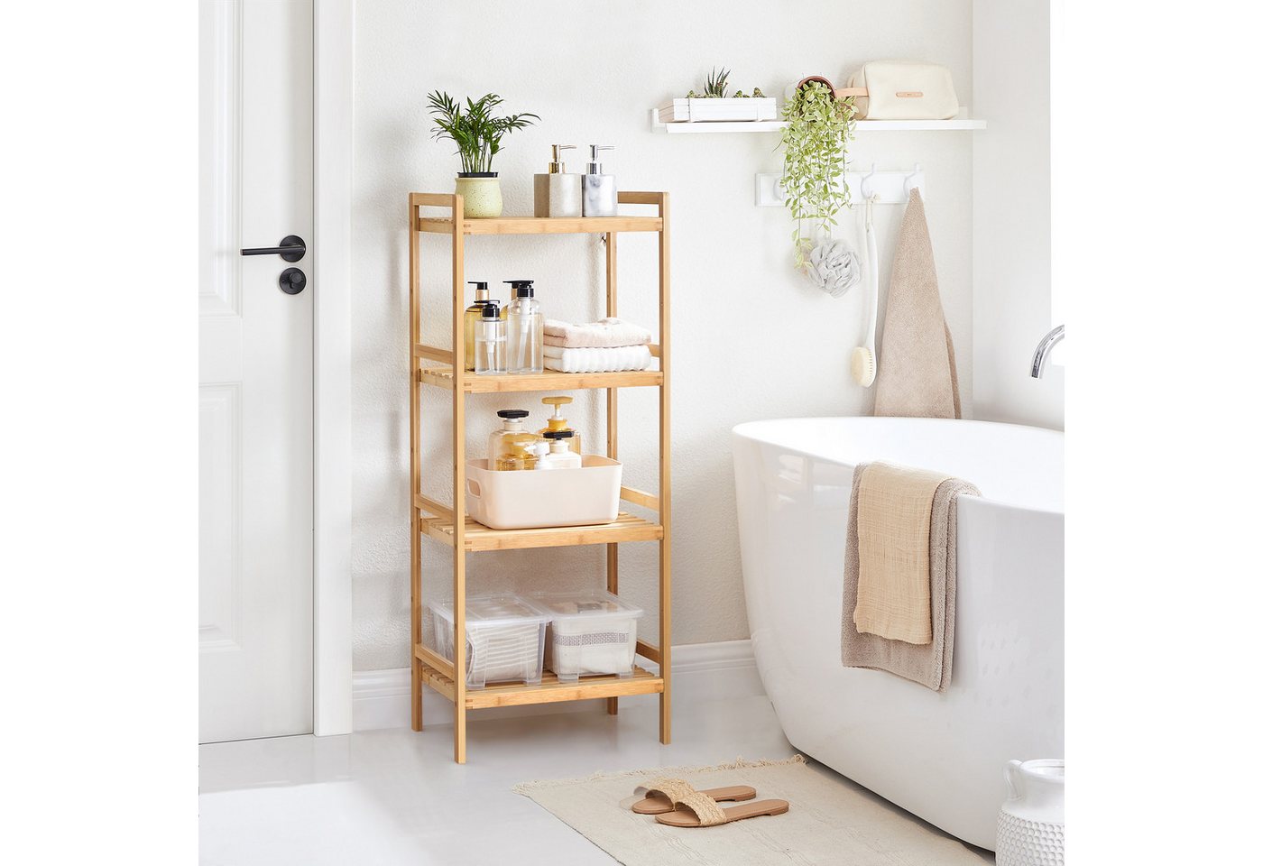 SONGMICS Badregal Bambusregal, freistehendes Küchen-, Bad- und Bücherregal, 4 Ablagen, 31,5 x 45 x 111 cm, für Bad, Küche, Wohnzimmer Bild 5