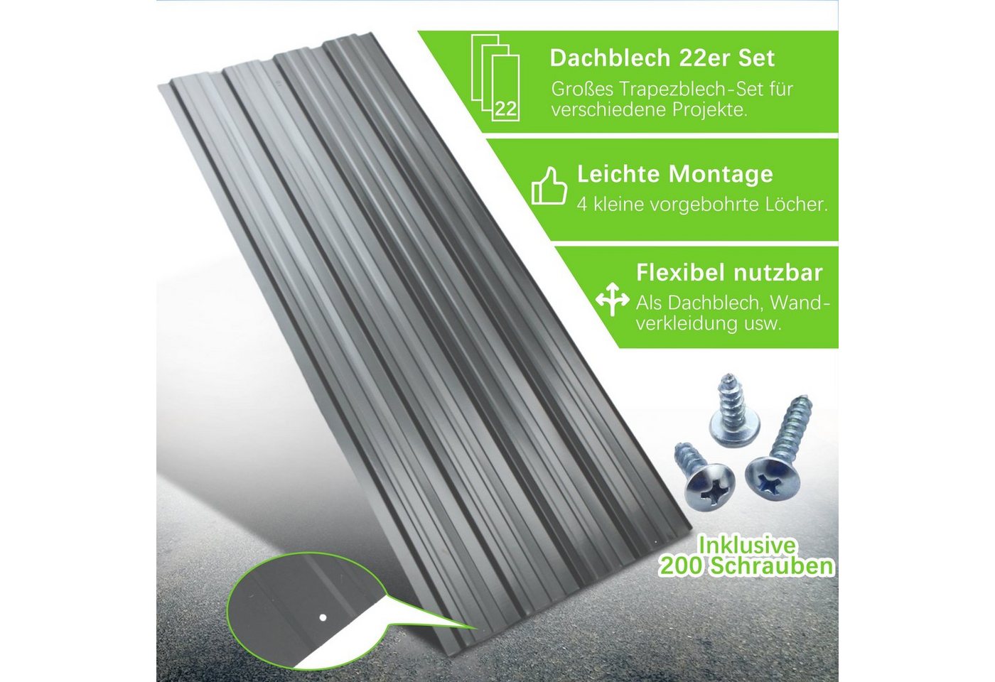 Thanaddo Trapezblech Trapezförmige, verzinkte Metalldachplatten (mit Schrauben) Bild 2
