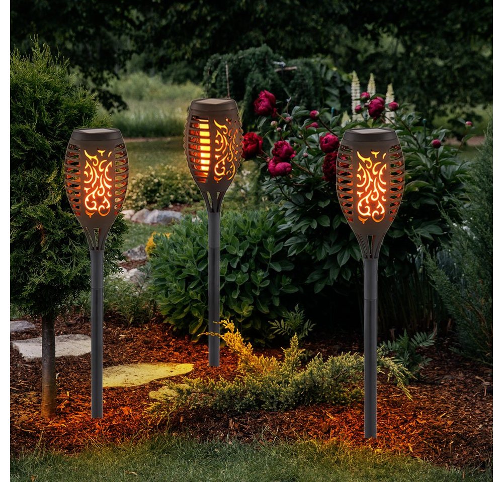 GLOBO LIGHTING LED Außen-Stehlampe, LED-Leuchtmittel fest verbaut, Warmweiß, Außen Solarleuchte Gartendeko Gartenfackel Stecklampe 6x LED Fackel
