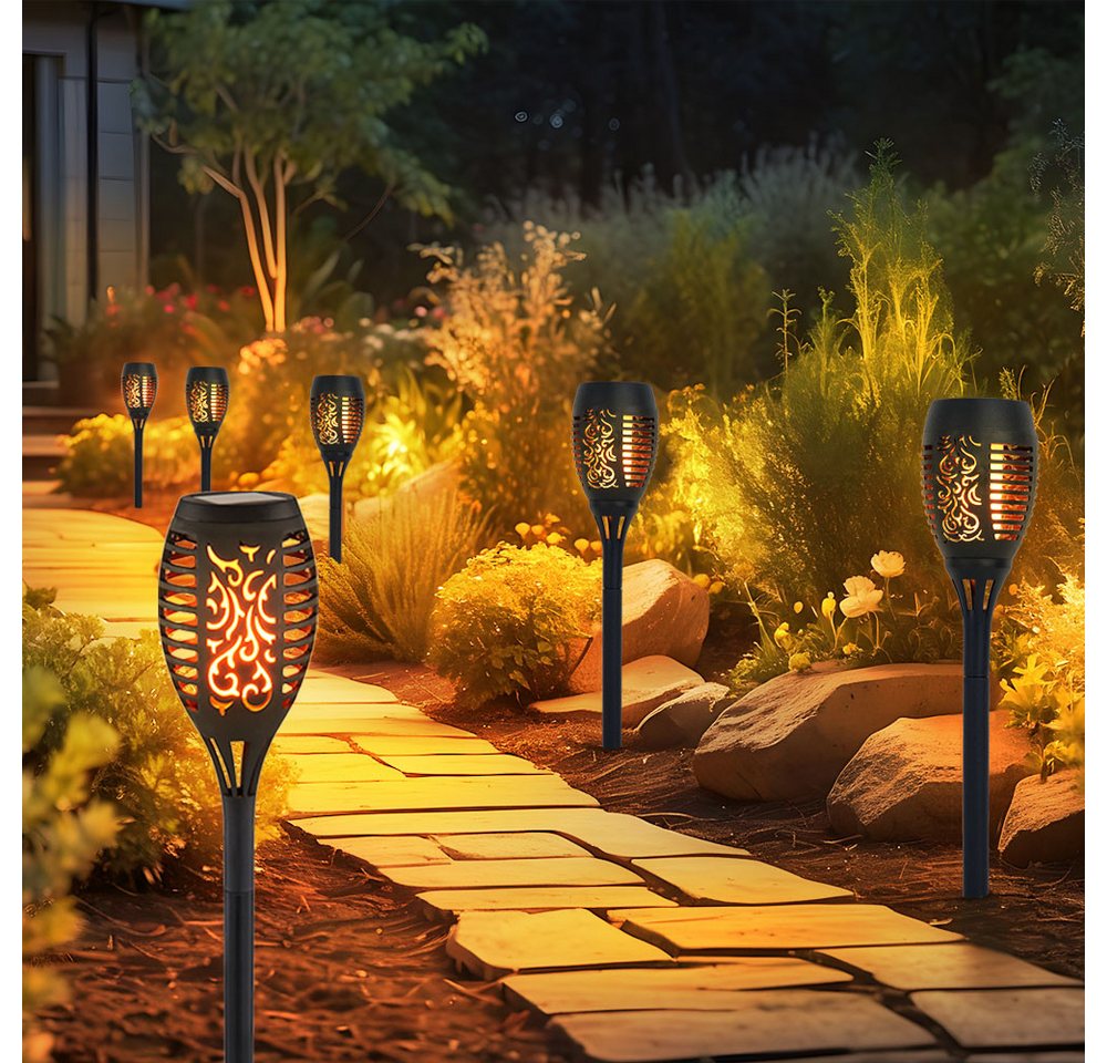 GLOBO LIGHTING LED Außen-Stehlampe, LED-Leuchtmittel fest verbaut, Warmweiß, Außen Solarleuchte Gartendeko Gartenfackel Stecklampe 6x LED Fackel Bild 2