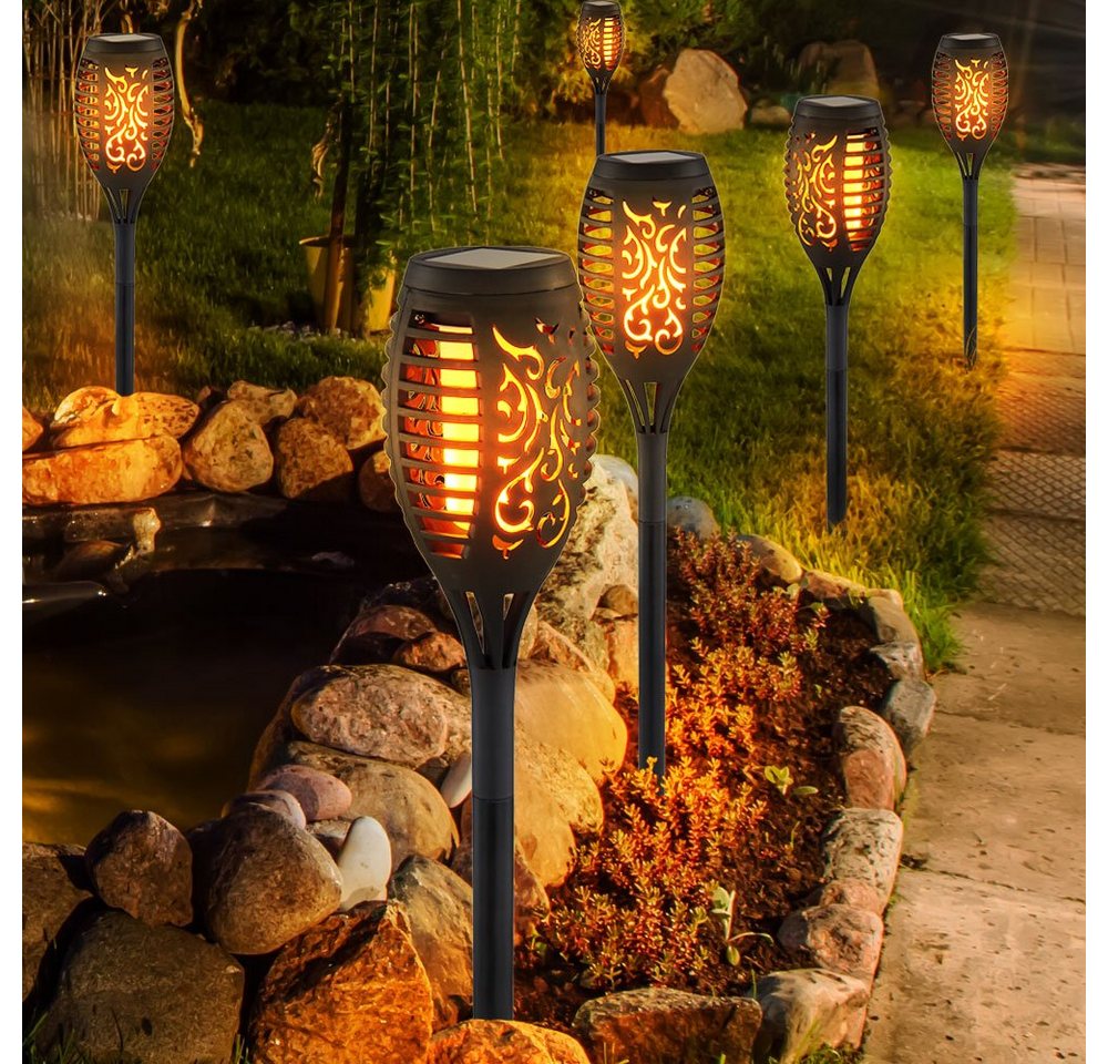 GLOBO LIGHTING LED Außen-Stehlampe, LED-Leuchtmittel fest verbaut, Warmweiß, Außen Solarleuchte Gartendeko Gartenfackel Stecklampe 6x LED Fackel Bild 4